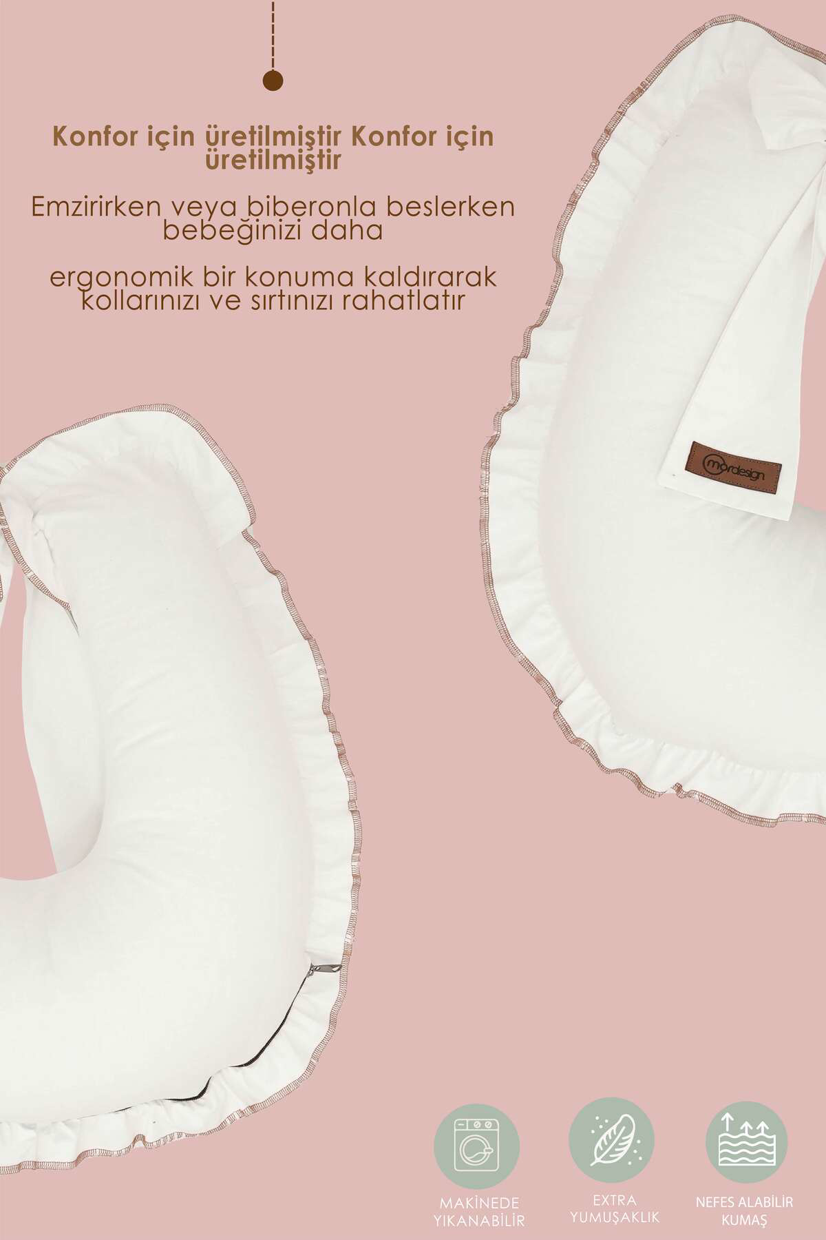 Mordesign Fırfırlı Emzirme Yastığı, Bebek Destek Minderi, Hamile Yastığı, P