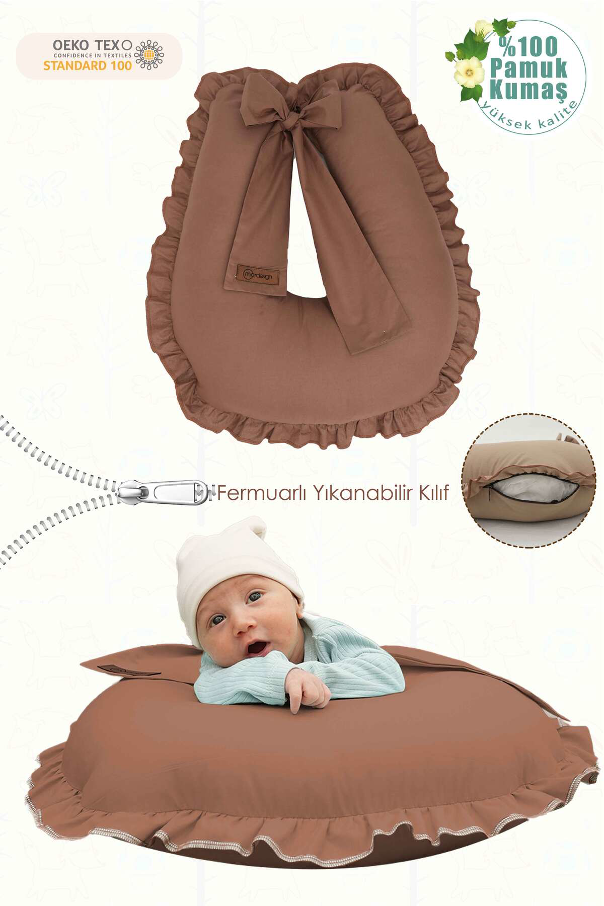 Mordesign Fırfırlı Emzirme Yastığı, Bebek Destek Minderi, Hamile Yastığı, P