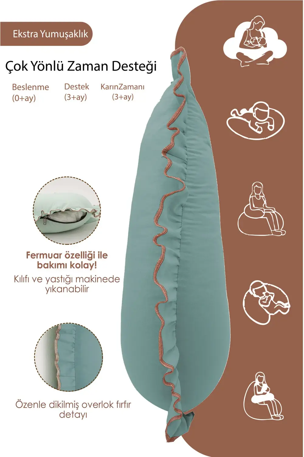 Mordesign Fırfırlı Emzirme Yastığı, Bebek Destek Minderi, Hamile Yastığı, P