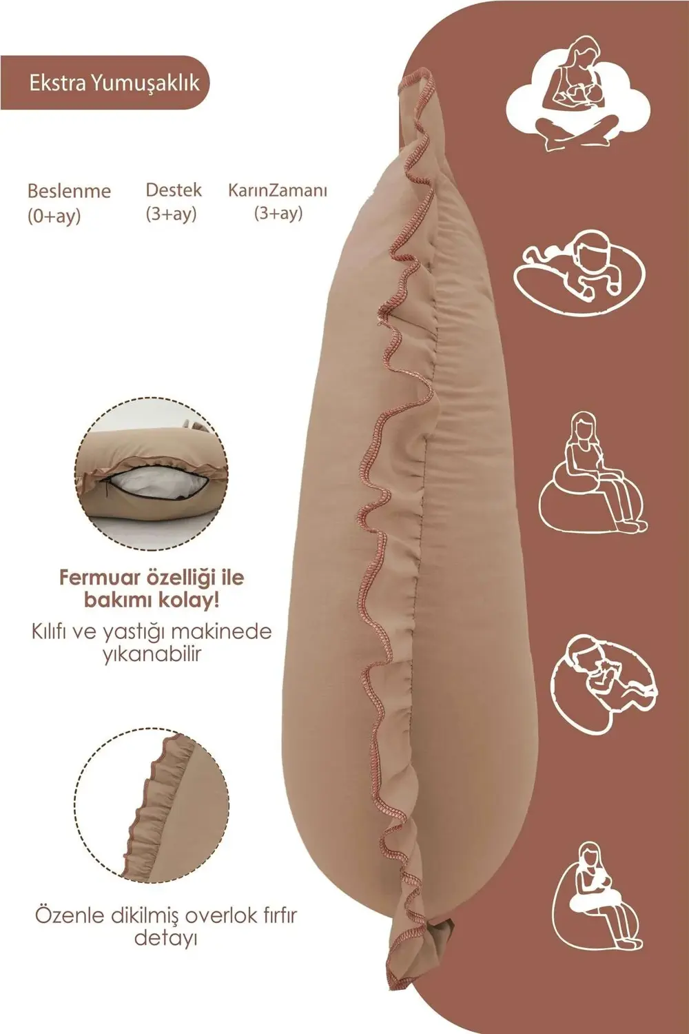Mordesign Fırfırlı Emzirme Yastığı, Bebek Destek Minderi, Hamile Yastığı, P