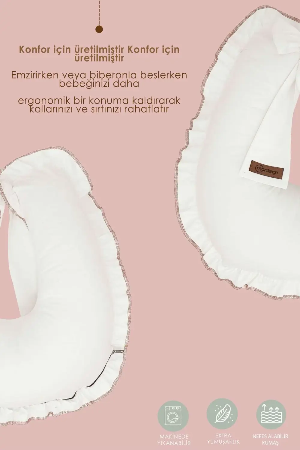 Mordesign Fırfırlı Emzirme Yastığı, Bebek Destek Minderi, Hamile Yastığı, P