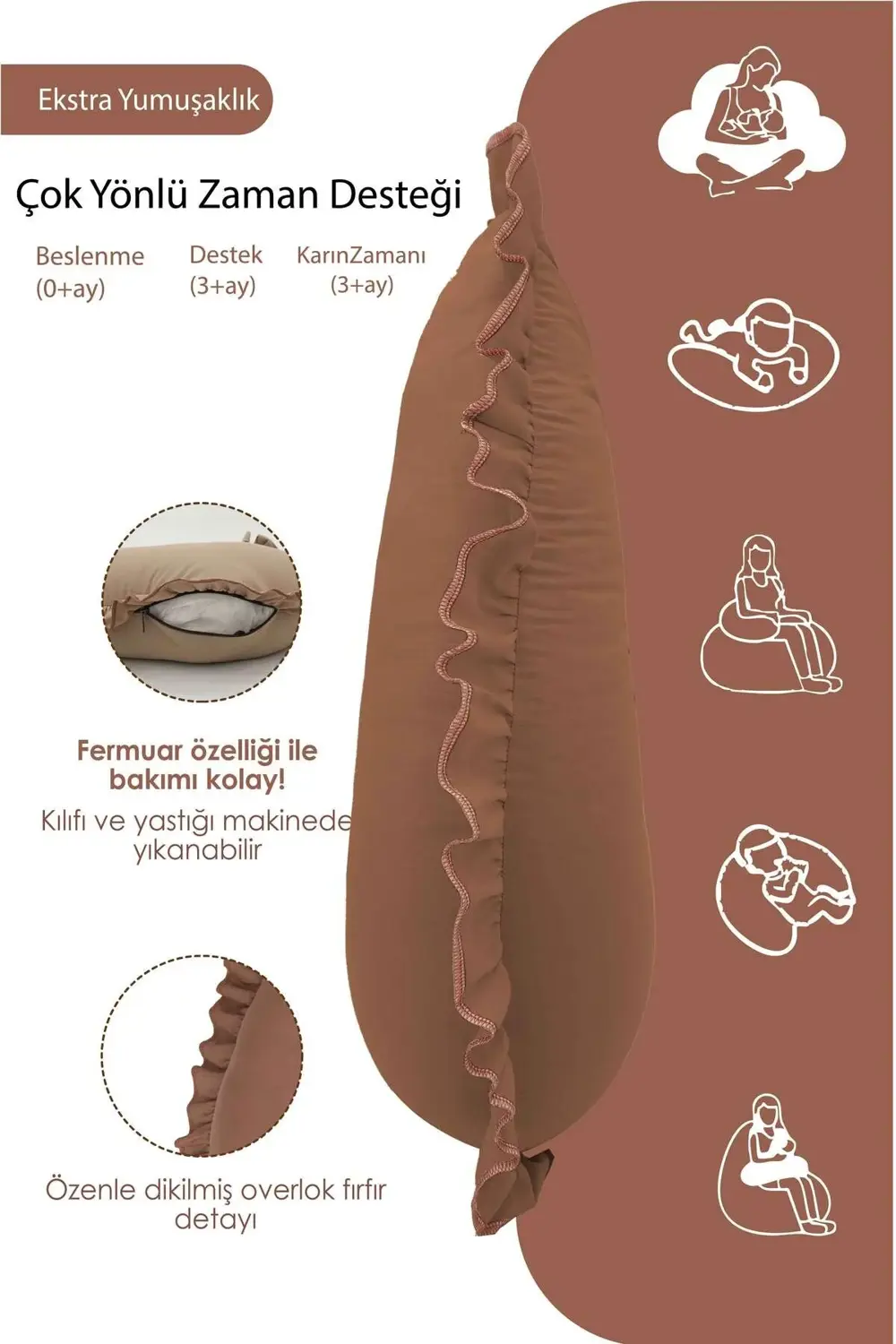 Mordesign Fırfırlı Emzirme Yastığı, Bebek Destek Minderi, Hamile Yastığı, P