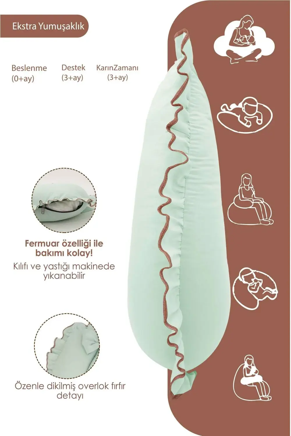 Mordesign Fırfırlı Emzirme Yastığı, Bebek Destek Minderi, Hamile Yastığı, P
