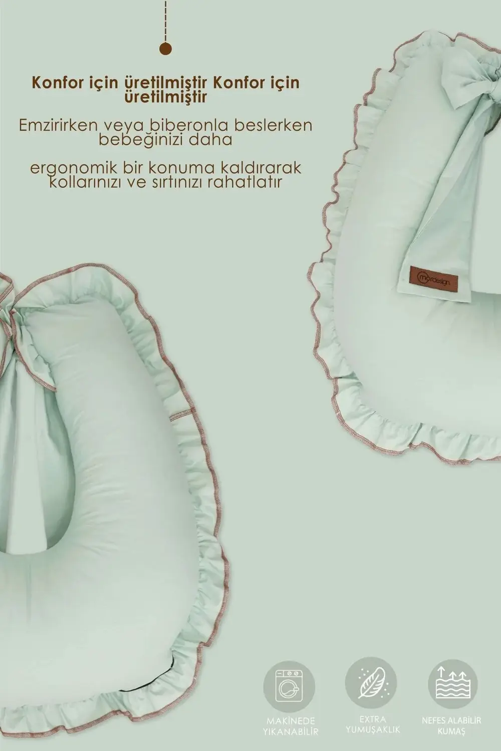 Mordesign Fırfırlı Emzirme Yastığı, Bebek Destek Minderi, Hamile Yastığı, P