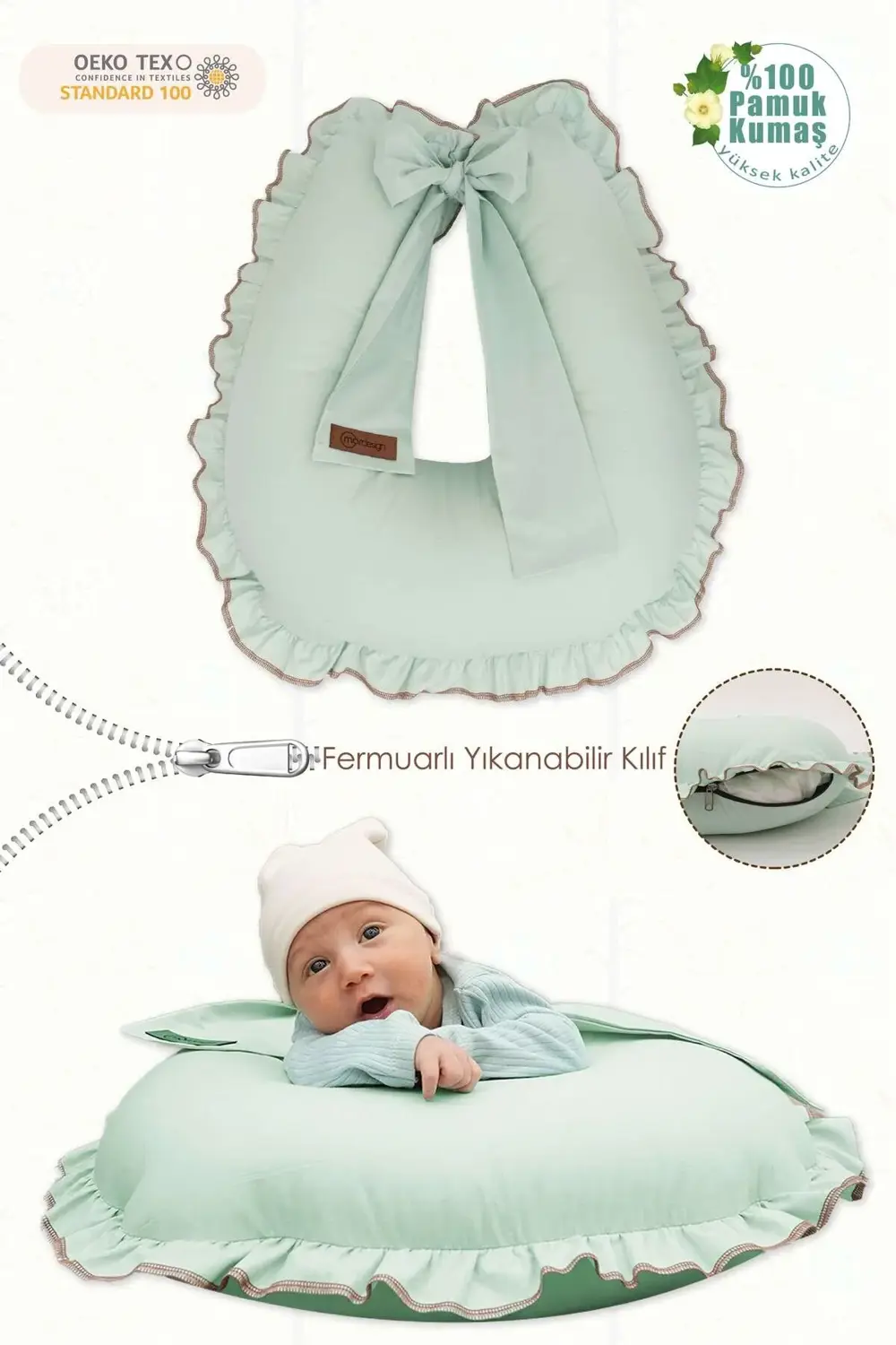 Mordesign Fırfırlı Emzirme Yastığı, Bebek Destek Minderi, Hamile Yastığı, P