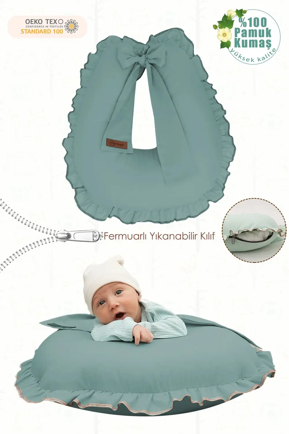 Mordesign Fırfırlı Emzirme Yastığı, Bebek Destek Minderi, Hamile Yastığı, P