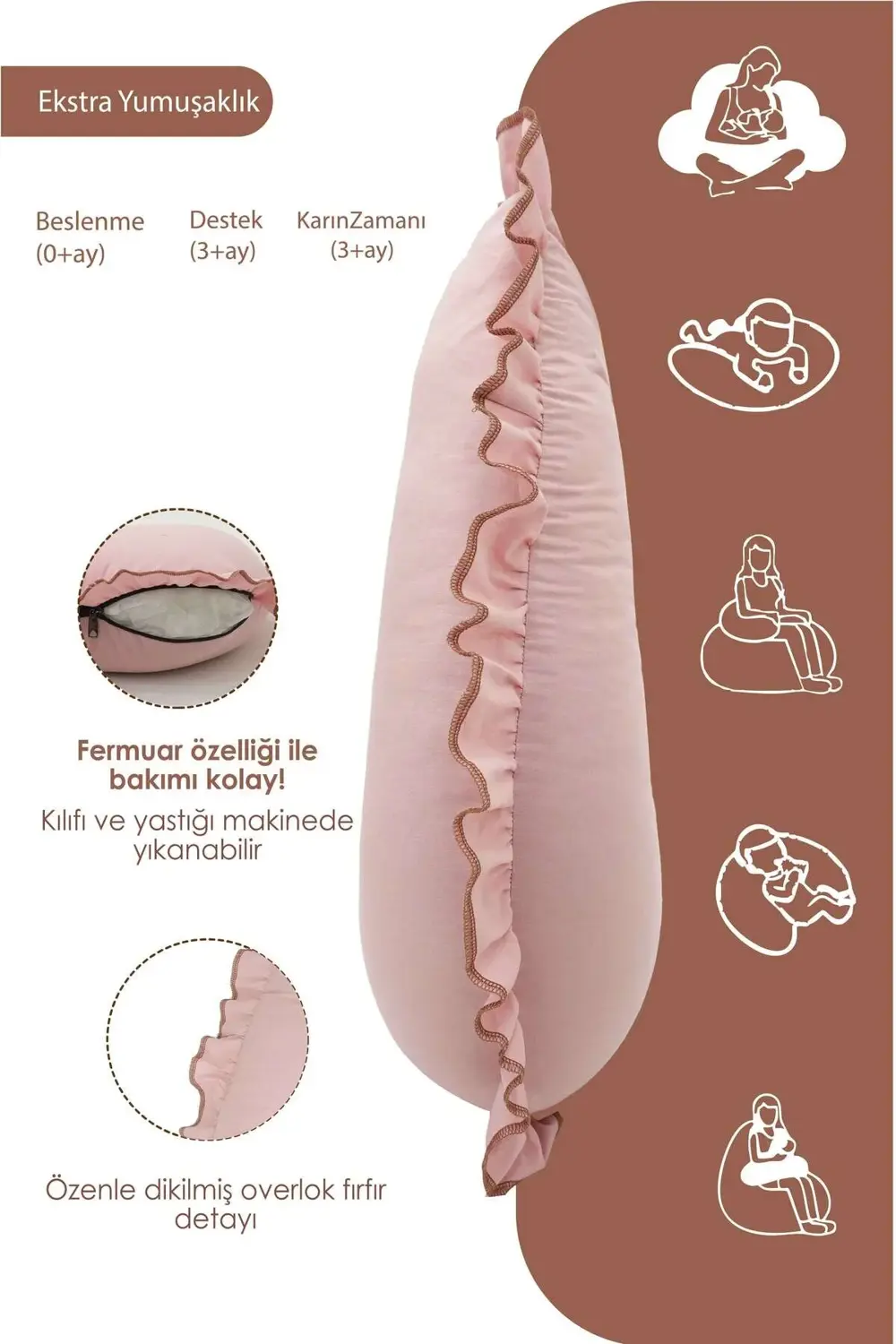 Mordesign Fırfırlı Emzirme Yastığı, Bebek Destek Minderi, Hamile Yastığı, P