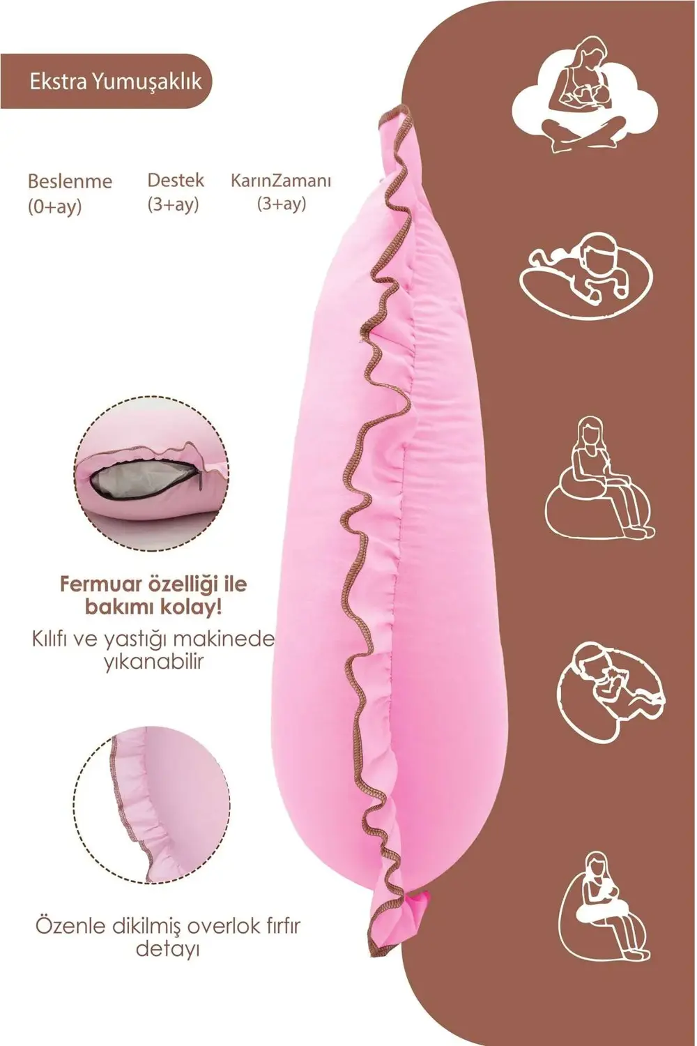 Mordesign Fırfırlı Emzirme Yastığı, Bebek Destek Minderi, Hamile Yastığı, P