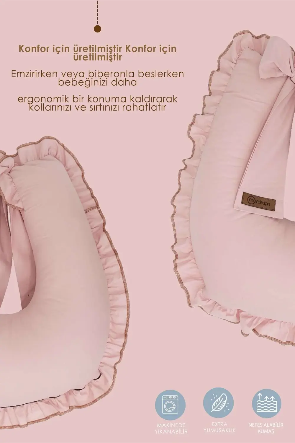 Mordesign Fırfırlı Emzirme Yastığı, Bebek Destek Minderi, Hamile Yastığı, P