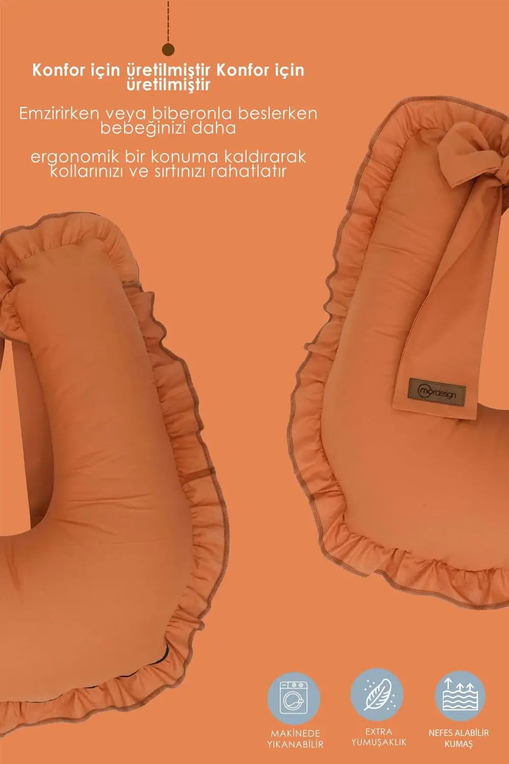 Mordesign Fırfırlı Emzirme Yastığı, Bebek Destek Minderi, Hamile Yastığı, P