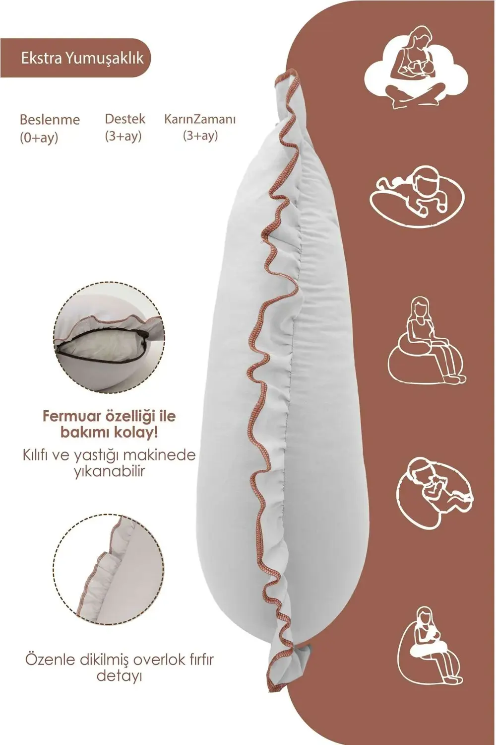Mordesign Fırfırlı Emzirme Yastığı, Bebek Destek Minderi, Hamile Yastığı, P