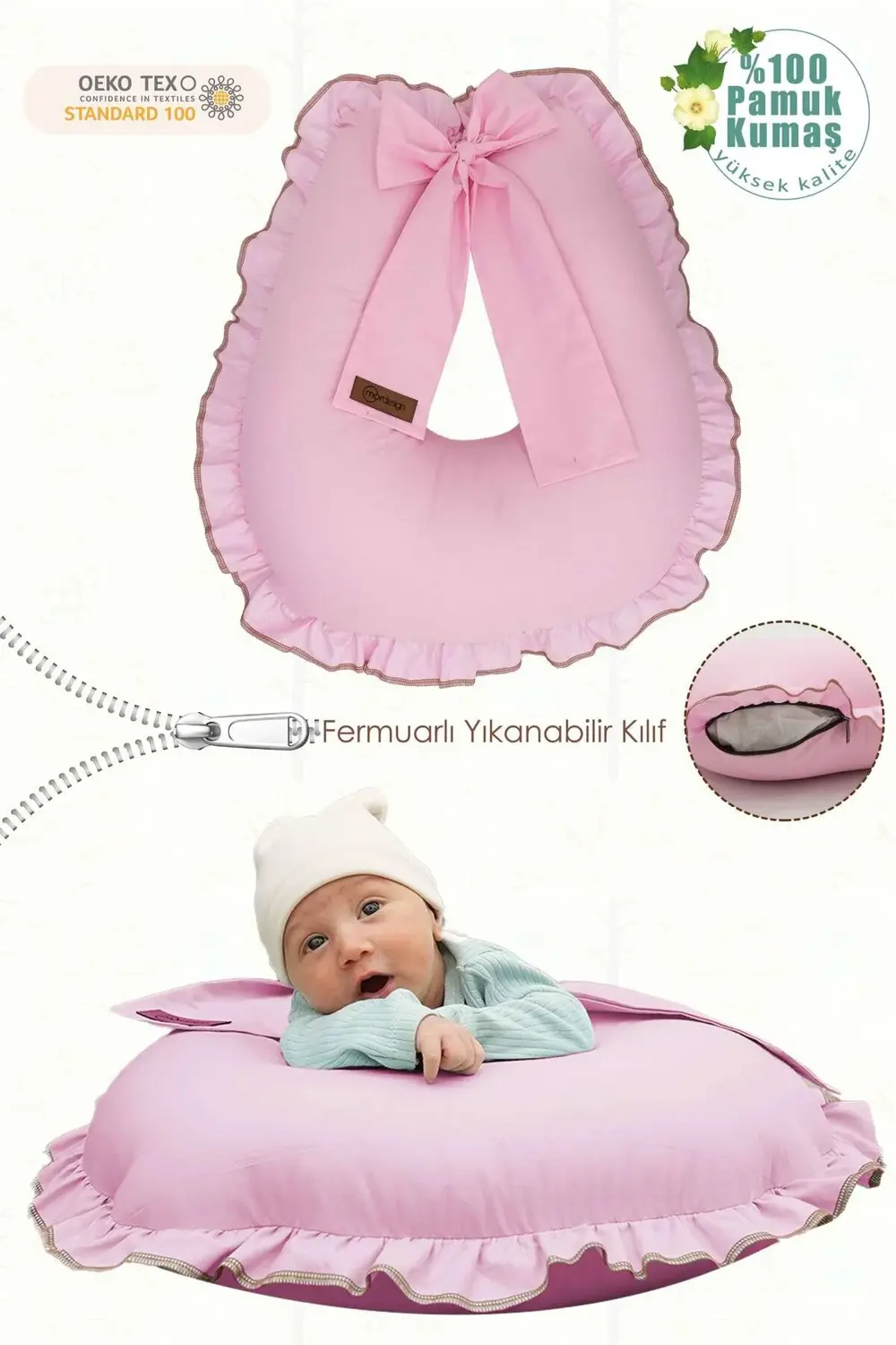 Mordesign Fırfırlı Emzirme Yastığı, Bebek Destek Minderi, Hamile Yastığı, P