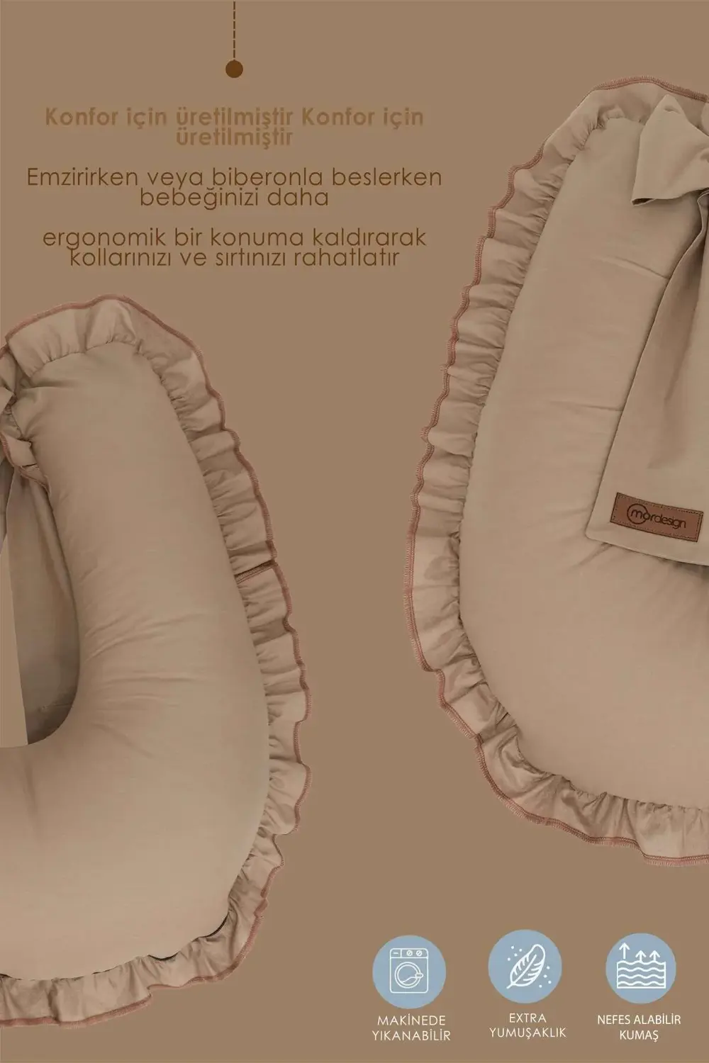 Mordesign Fırfırlı Emzirme Yastığı, Bebek Destek Minderi, Hamile Yastığı, P