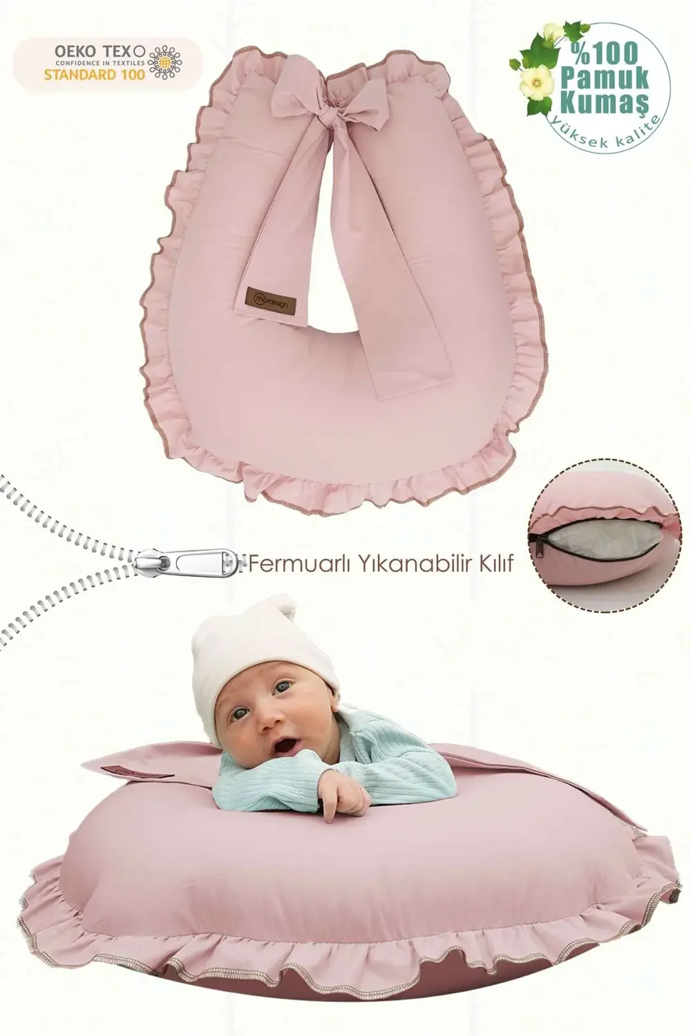 Mordesign Fırfırlı Emzirme Yastığı, Bebek Destek Minderi, Hamile Yastığı, P