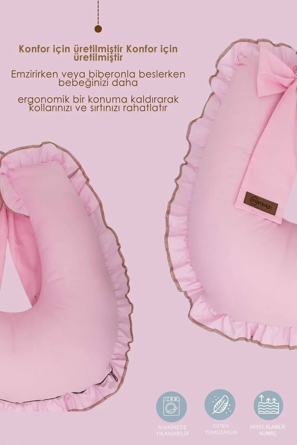 Mordesign Fırfırlı Emzirme Yastığı, Bebek Destek Minderi, Hamile Yastığı, P