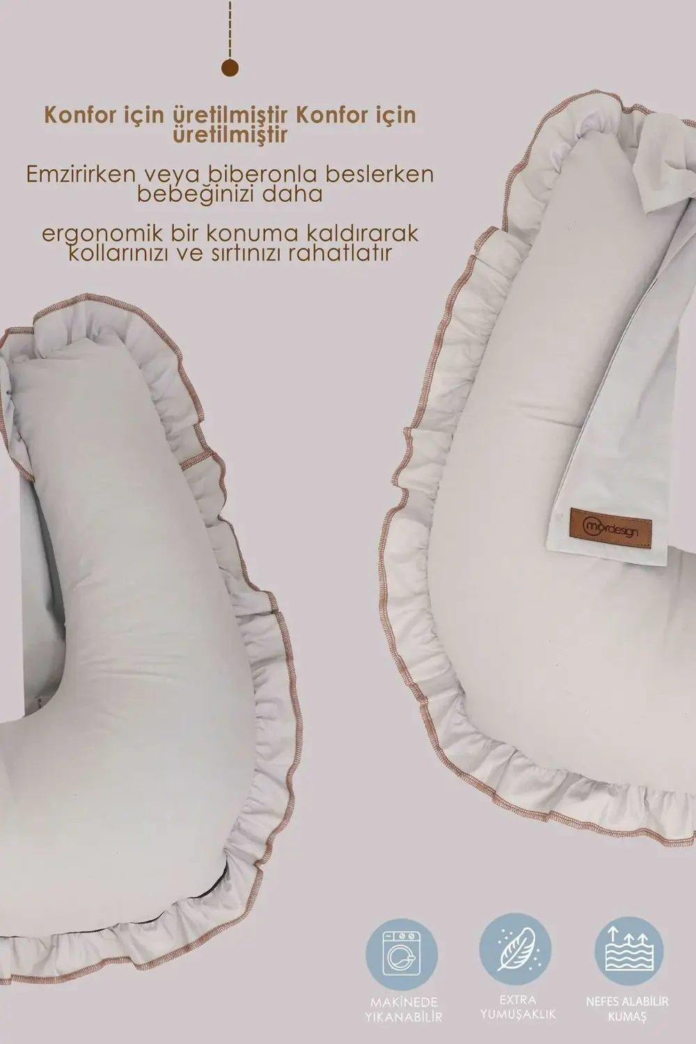 Mordesign Fırfırlı Emzirme Yastığı, Bebek Destek Minderi, Hamile Yastığı, P