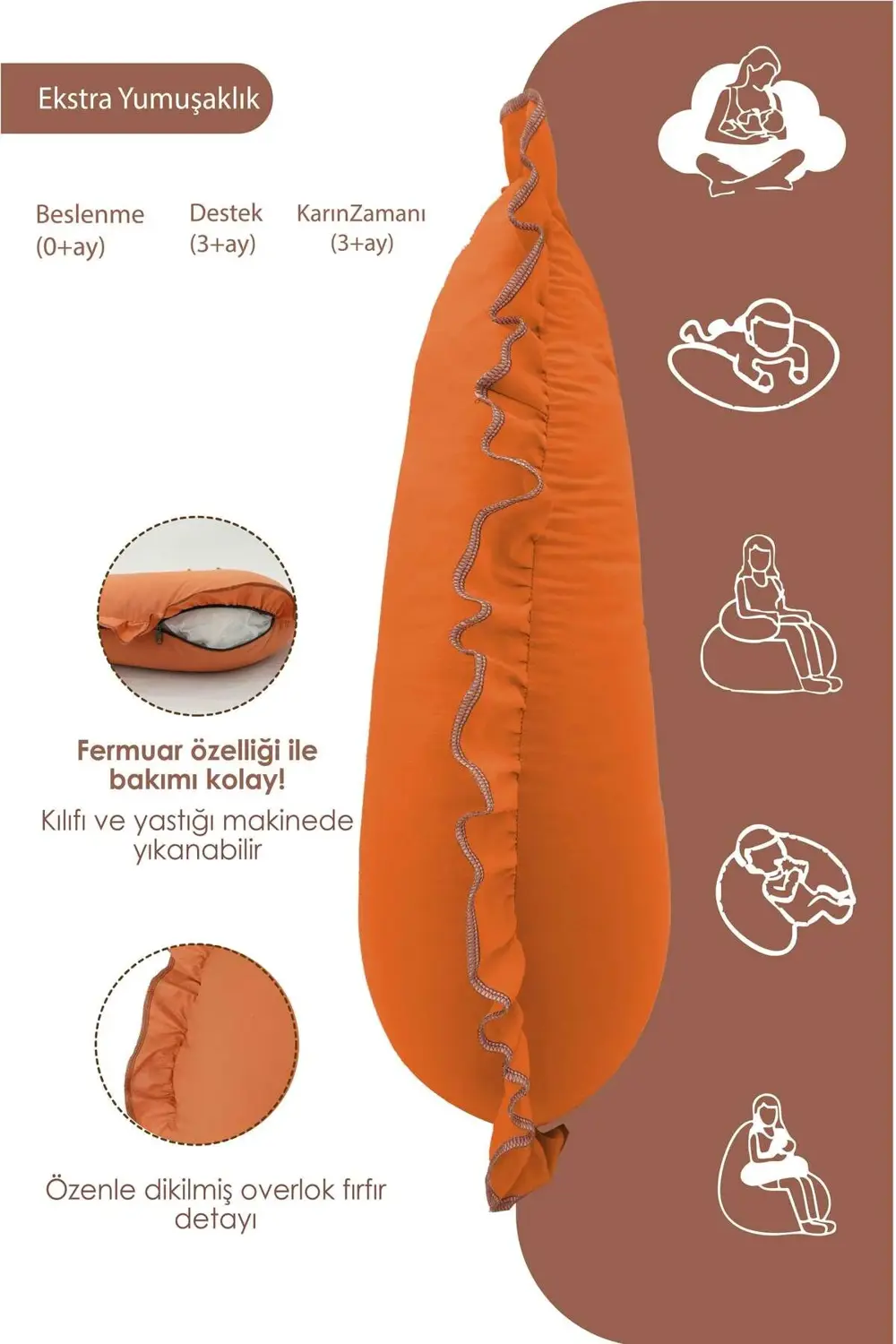 Mordesign Fırfırlı Emzirme Yastığı, Bebek Destek Minderi, Hamile Yastığı, P