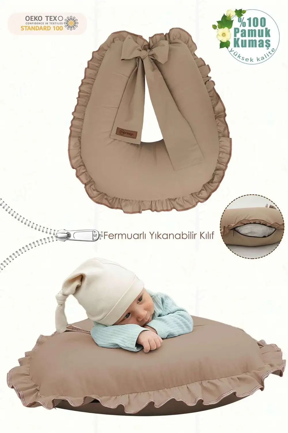 Mordesign Fırfırlı Emzirme Yastığı, Bebek Destek Minderi, Hamile Yastığı, P