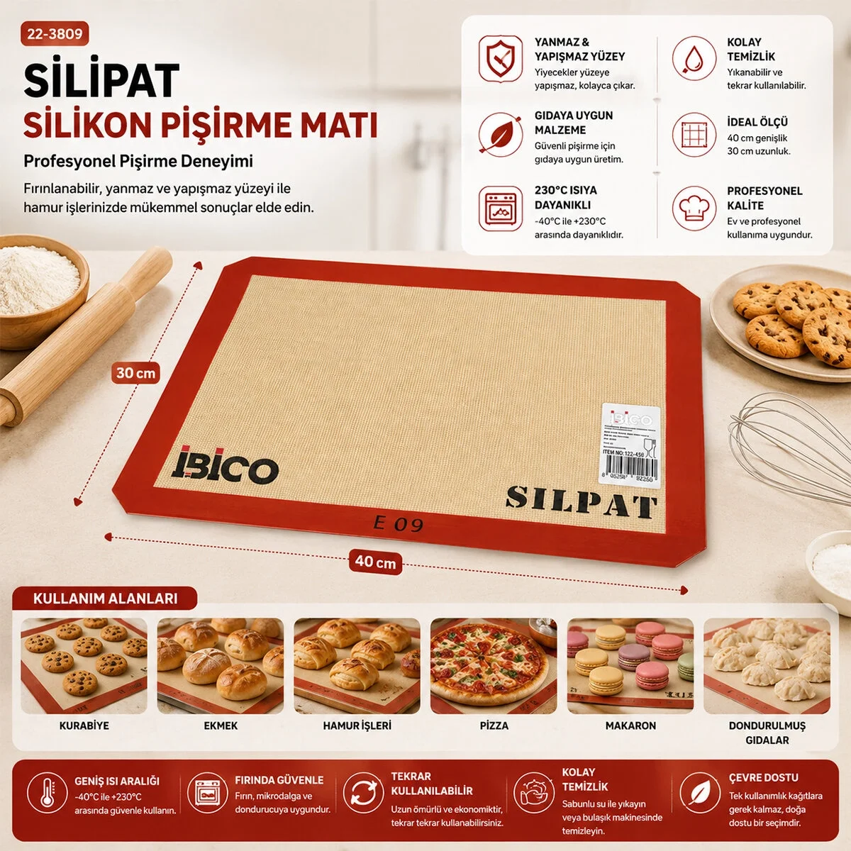 Fırın Pişirme Matı 30x40cm Bx40 Fiyatı, Yorumları ve Özellikleri