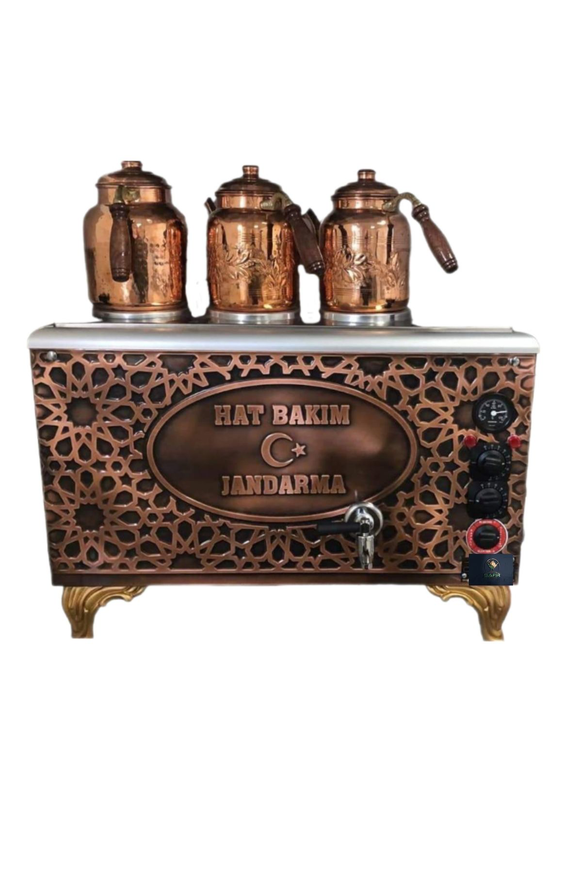 Safir Firma Ve Kişiye Özel İsimli Bakir Çay Kazani 3 Gözlü Tam Otomatik
