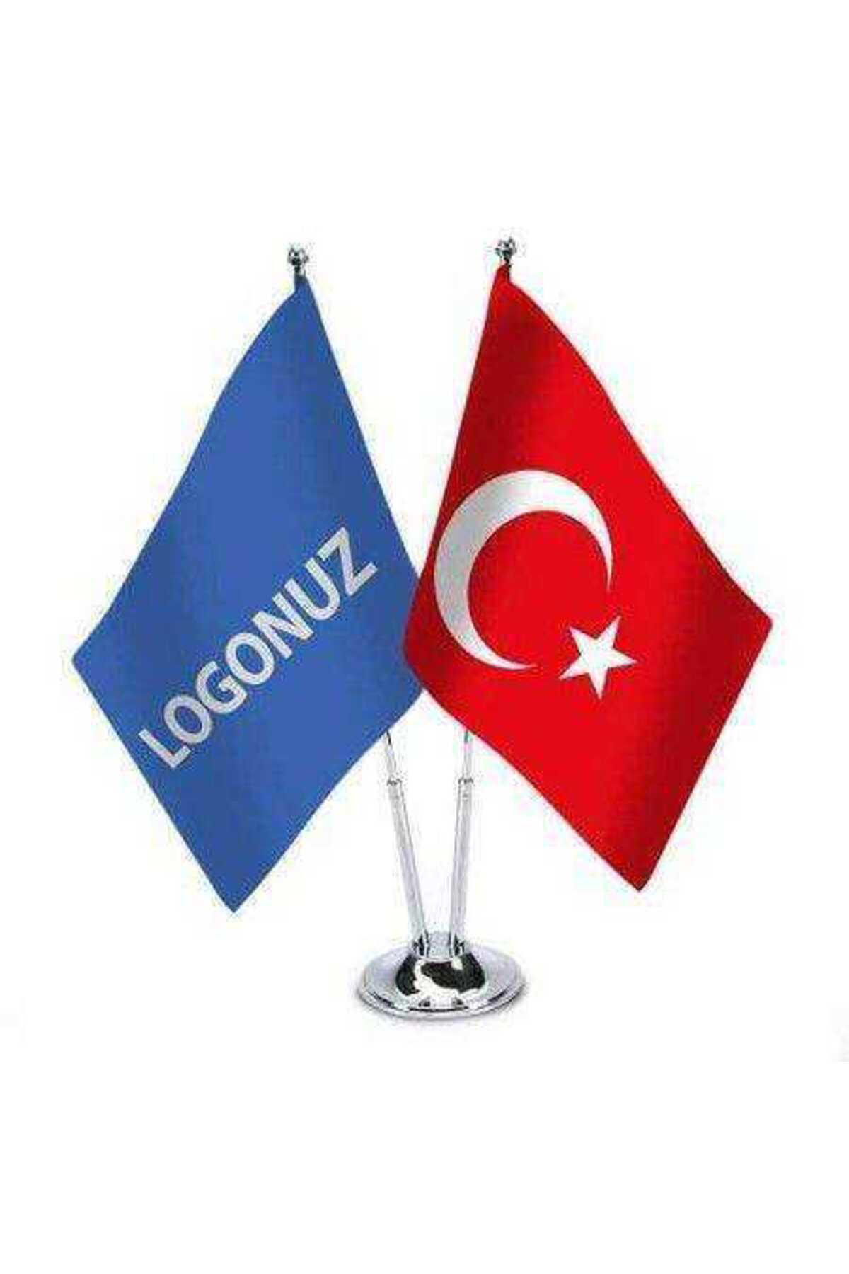 Firmanıza özel 2li metal masa bayrağı - Türkiye Cumhuriyeti Bayra