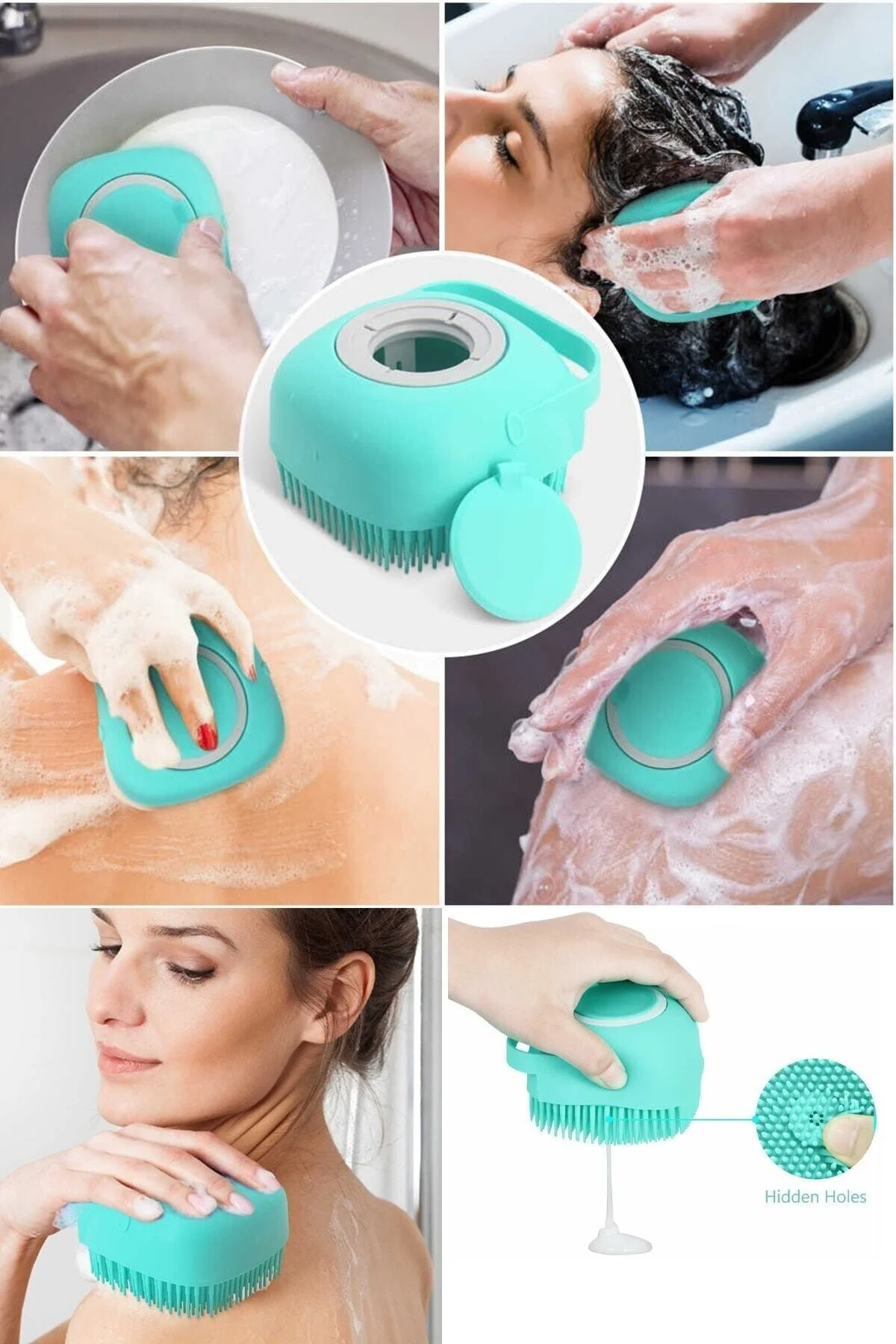 Fırsat Ayı Şampuan Hazneli Silikon Peeling Duş Fırçası Masaj
