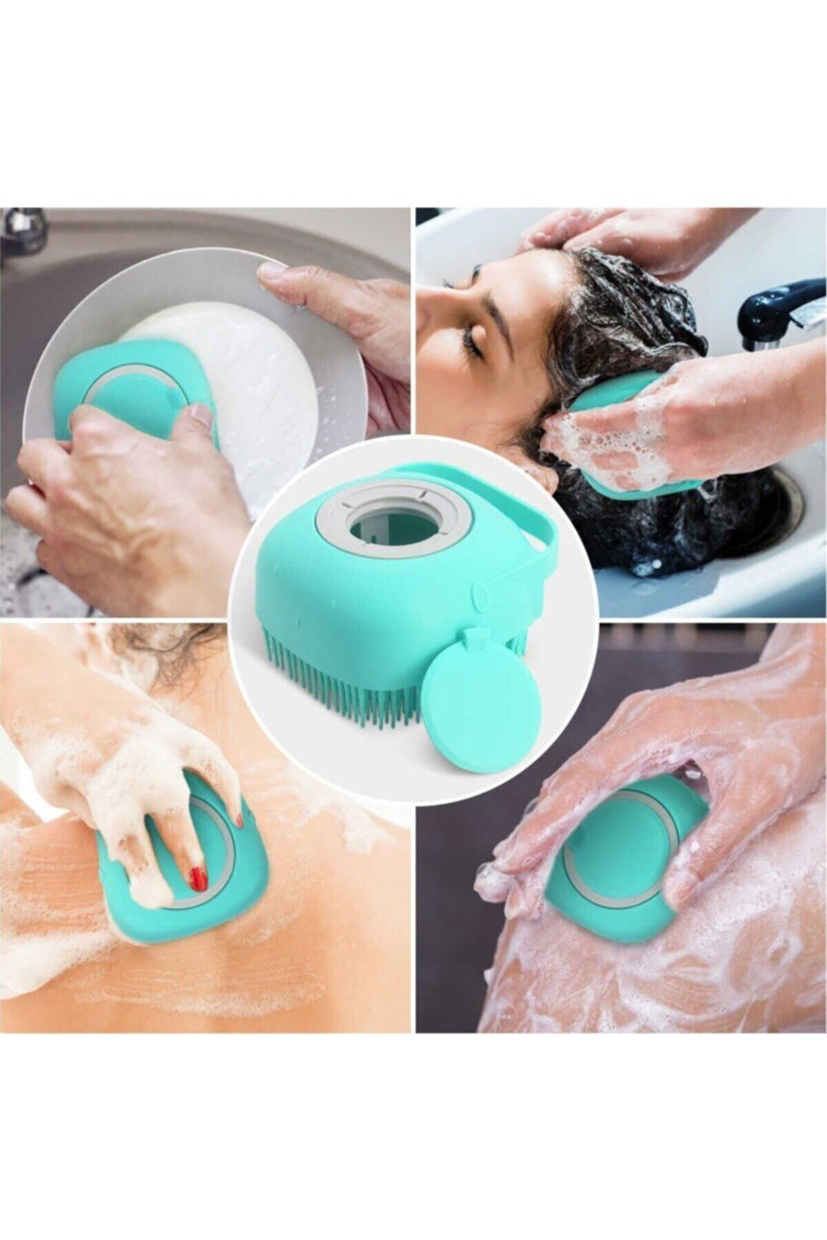 Fırsat Ayı Şampuan Hazneli Silikon Peeling Duş Fırçası Masaj