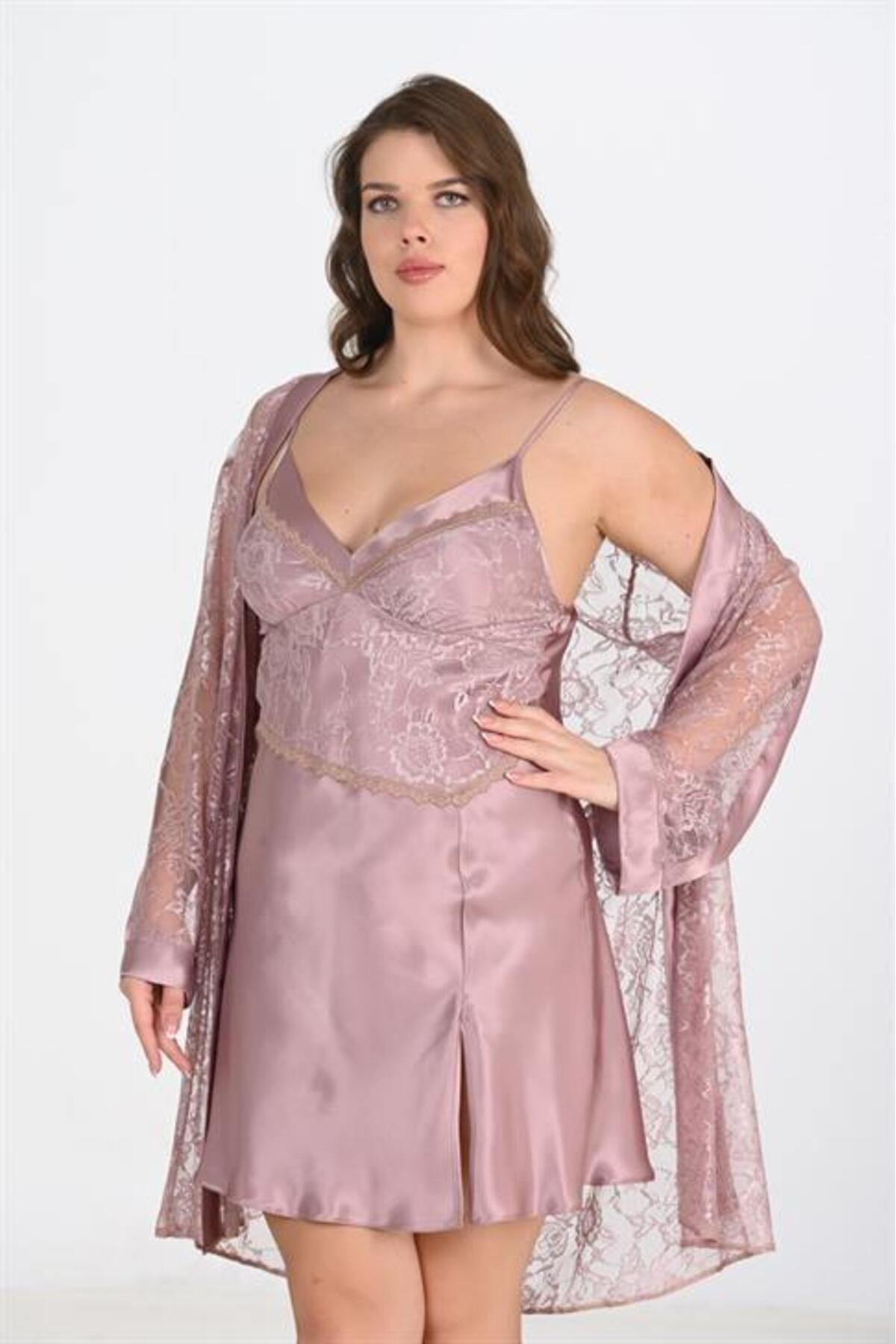 Civetta Fırsat Byr Büyük Beden 2Li Vizon Sabahlık Takımı Bigsize 6205 Yen