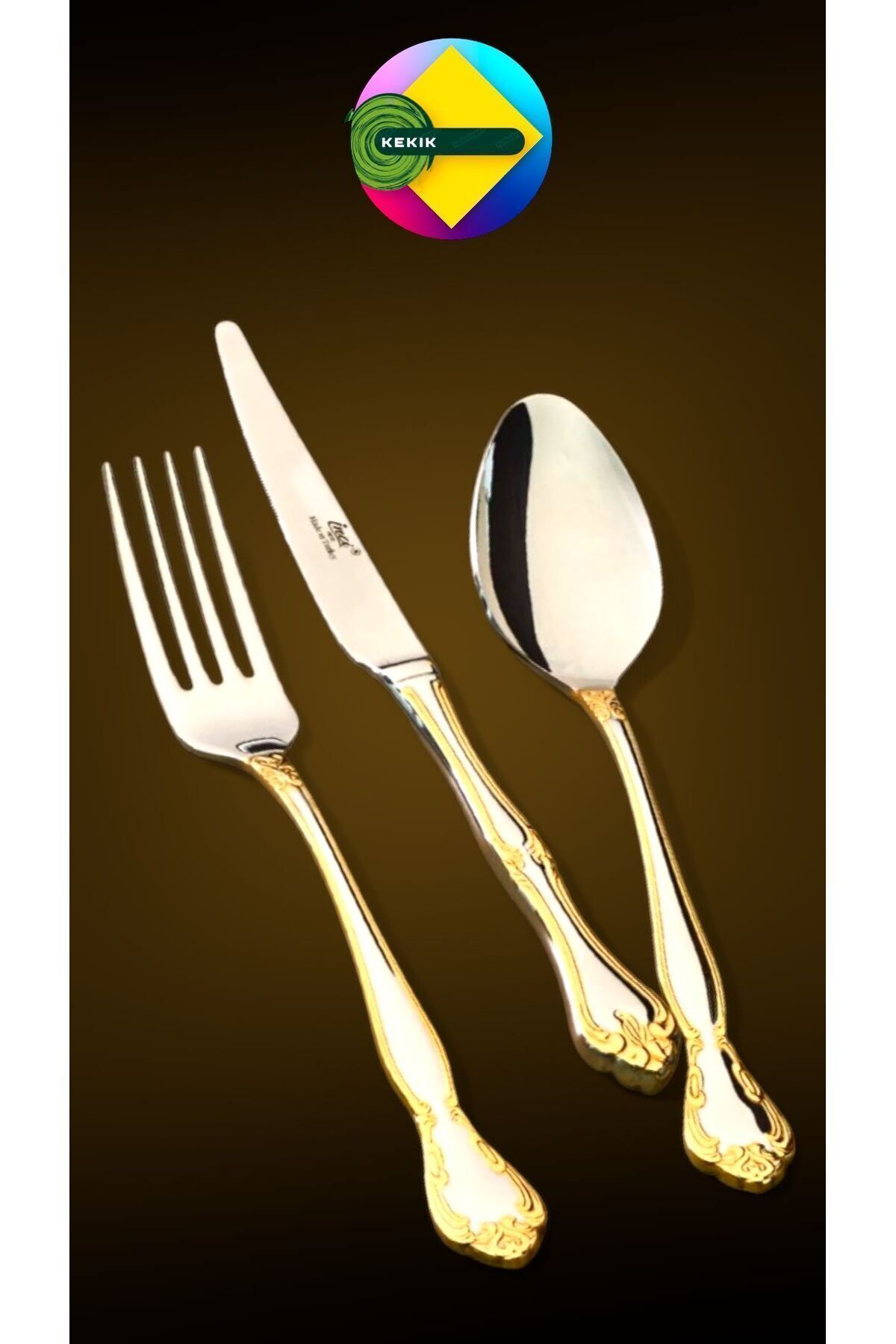 Kekikdükkan Firuze Altın 1810 Çelik 30 Parça Çatal Kaşık Bıçak Takımı