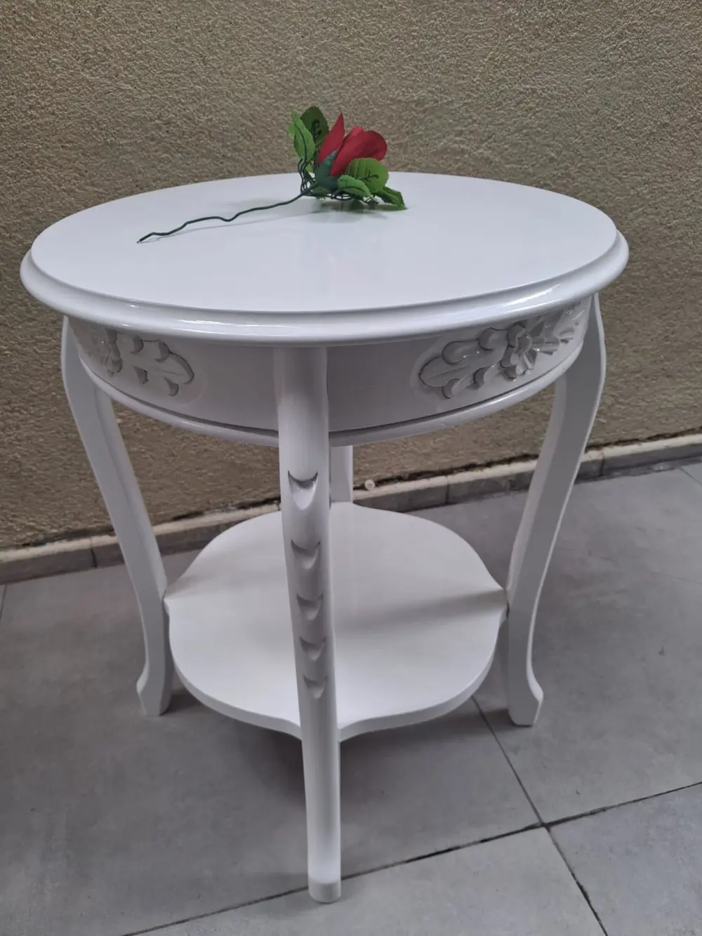 Fiskos 12461 Model Parlak Ahşap Kayın el Oyma ayak Parlak Beyaz M