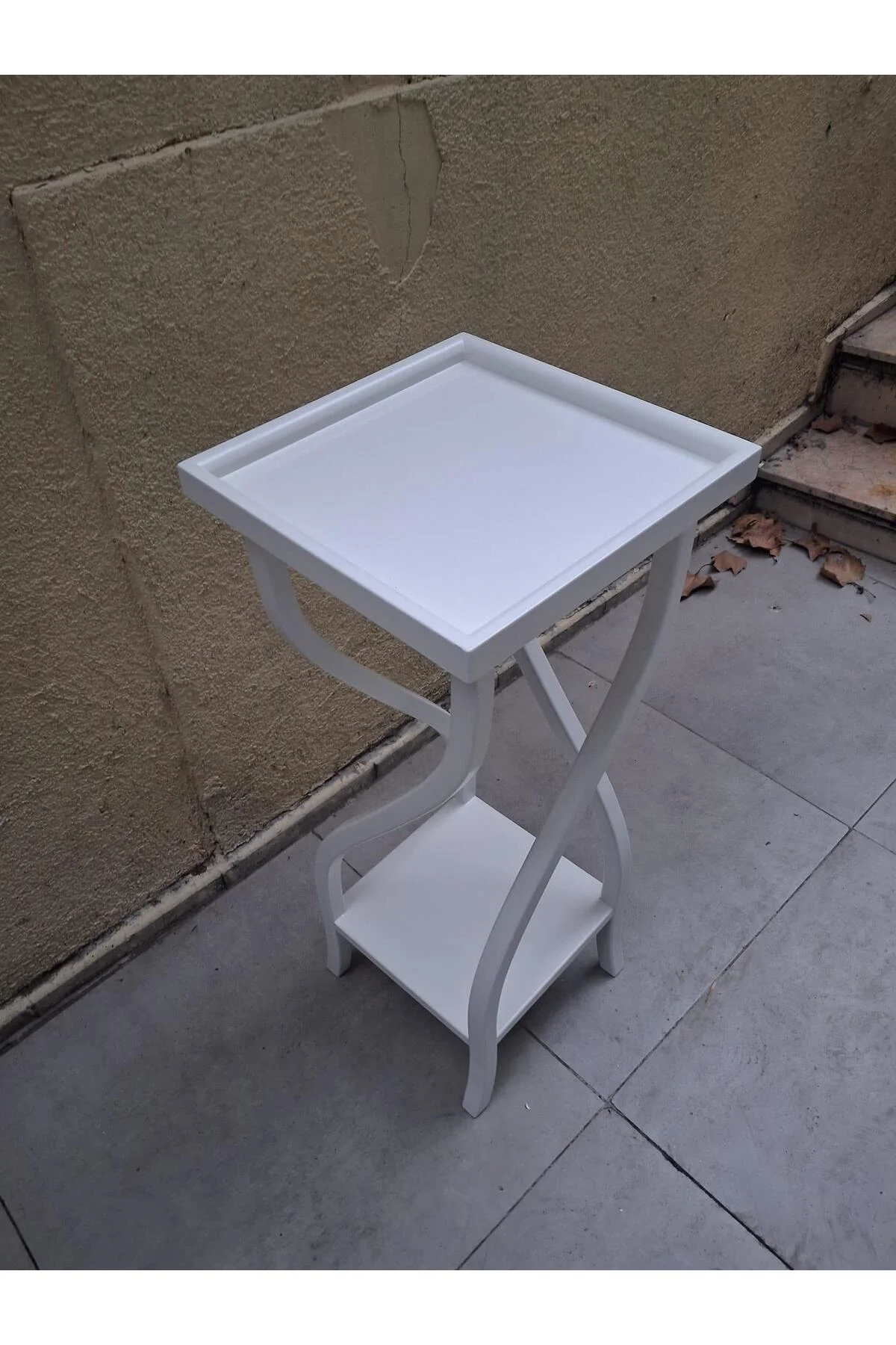 Fiskos 13202 Çiçeklik 4Ayak kare spiral Model MDF Parlak Ahşap ayak Parlak Beyaz - Görsel 7