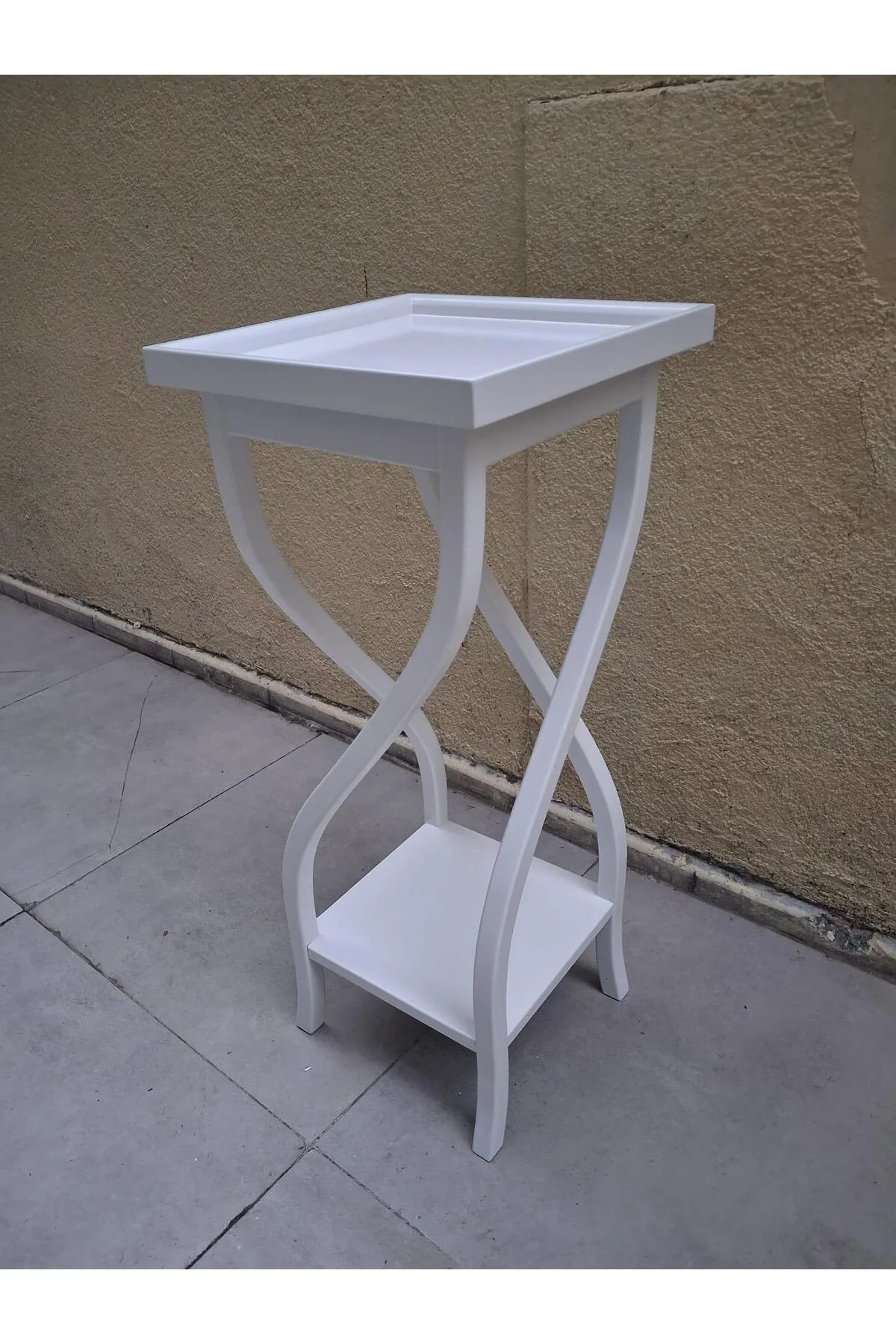 Fiskos 13202 Çiçeklik 4Ayak kare spiral Model MDF Parlak Ahşap ayak Parlak Beyaz - Görsel 4