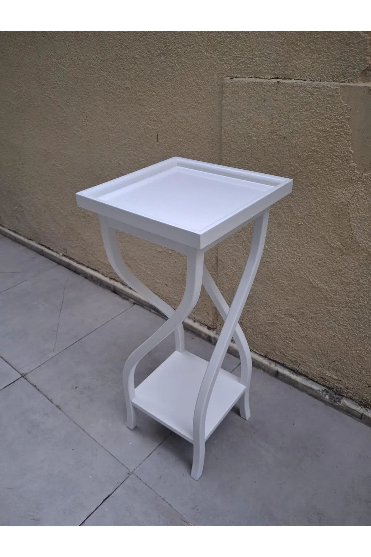 Fiskos 13202 Çiçeklik 4Ayak kare spiral Model MDF Parlak Ahşap ayak Parlak Beyaz - Görsel 3