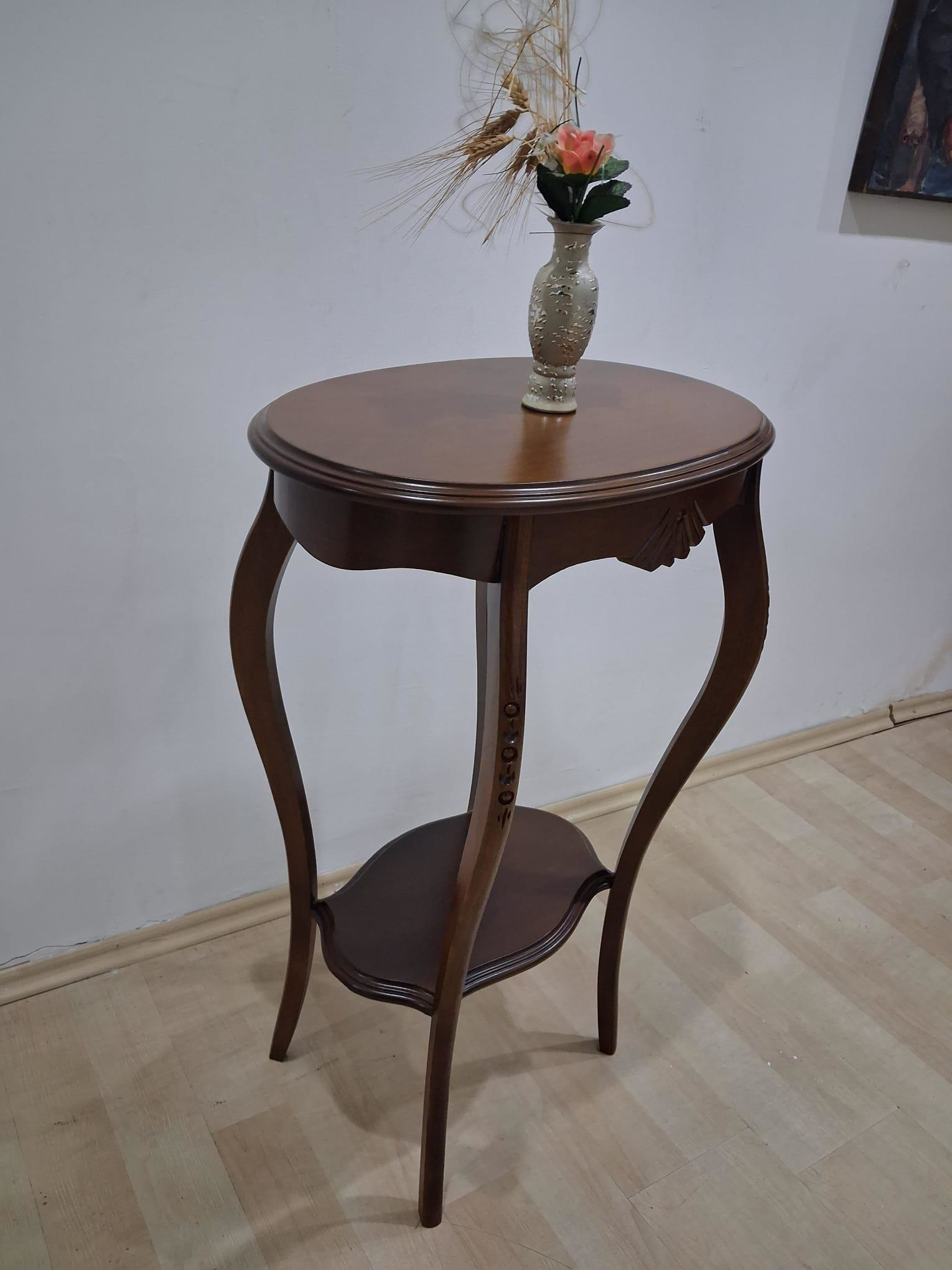 Fiskos Çiçeklik 12568 Oyma OVAL Model  Kayın Ayak Parlak Ceviz MD