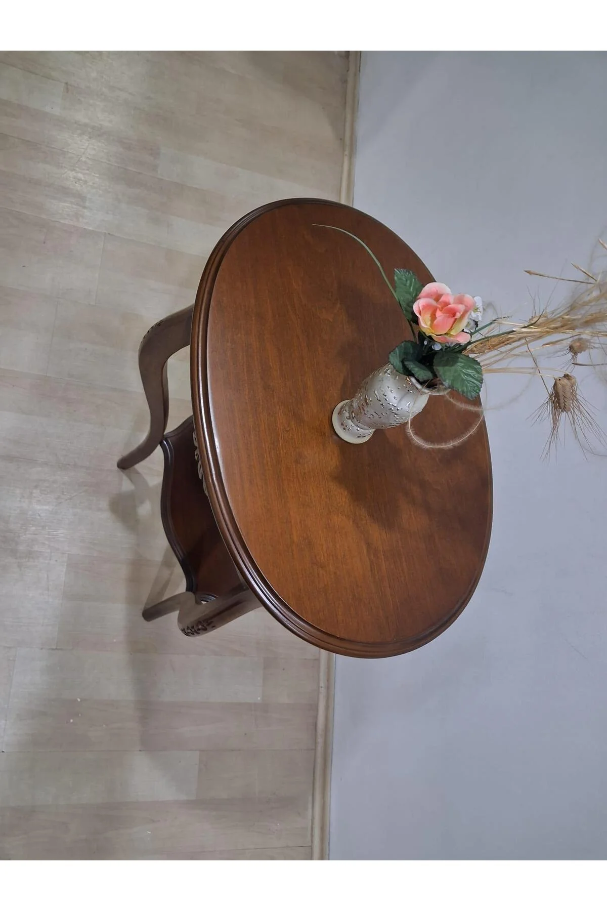 Fiskos Çiçeklik 12568 Oyma OVAL Model Kayın Ayak Parlak Ceviz MDF tabla El Yapım - Görsel 8
