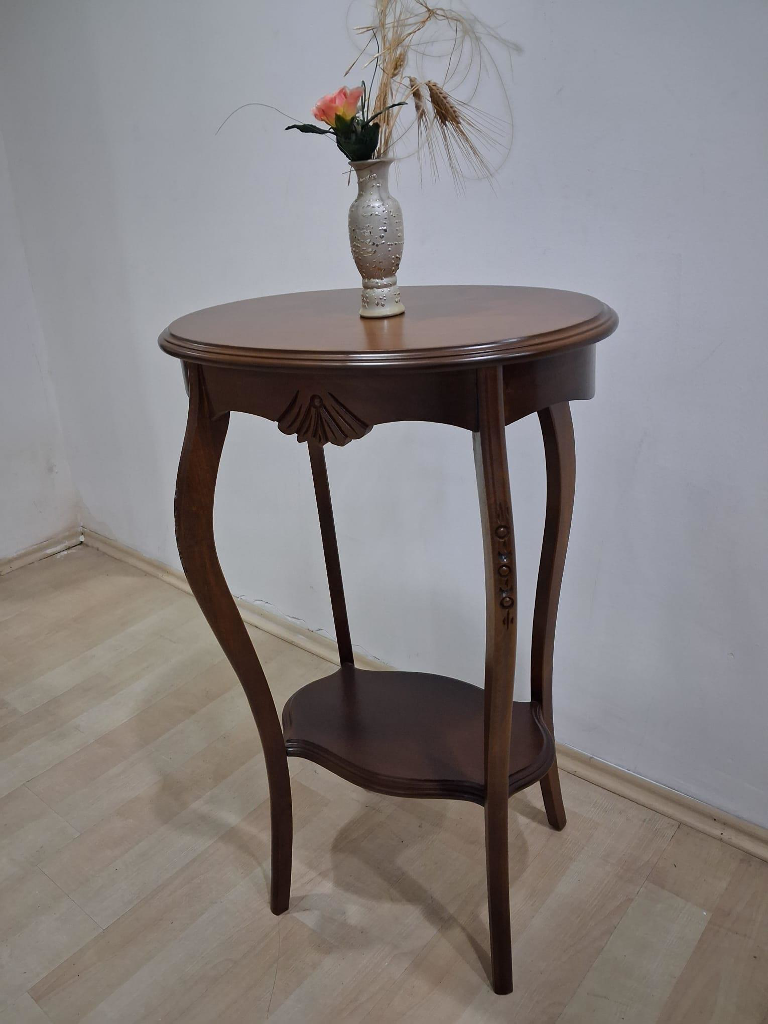 Fiskos Çiçeklik 12568 Oyma OVAL Model  Kayın Ayak Parlak Ceviz MD