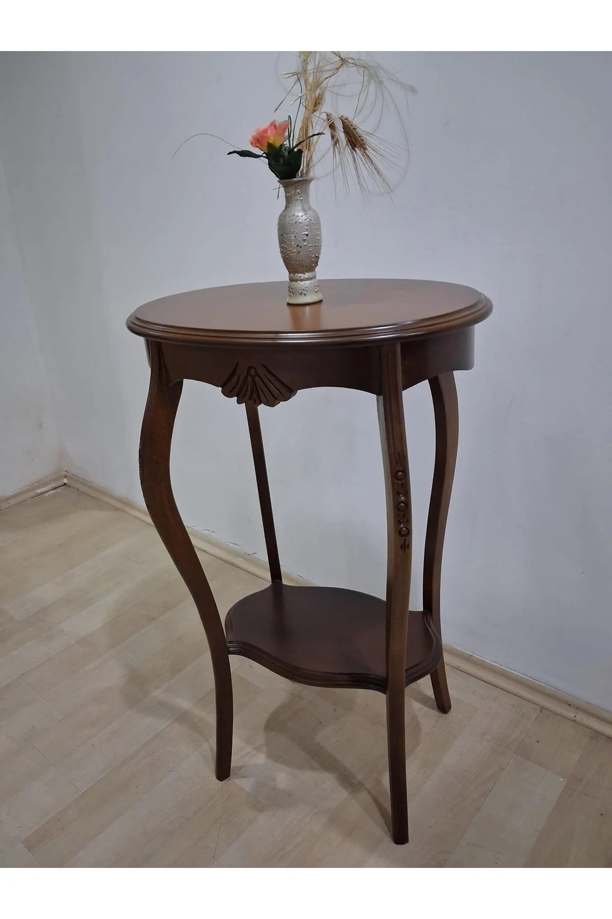 Fiskos Çiçeklik 12568 Oyma OVAL Model Kayın Ayak Parlak Ceviz MDF tabla El Yapım - Görsel 7