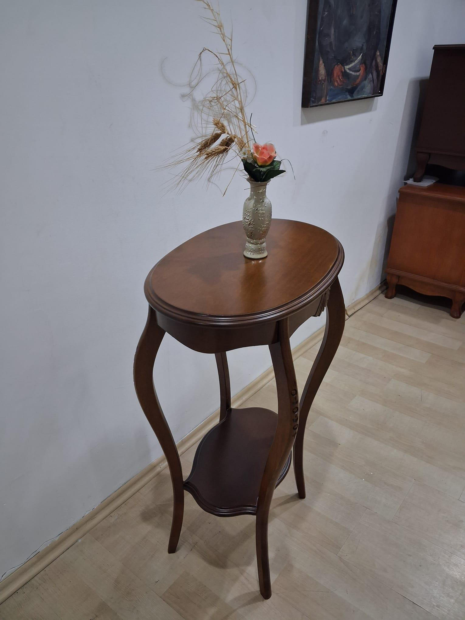 Fiskos Çiçeklik 12568 Oyma OVAL Model  Kayın Ayak Parlak Ceviz MD