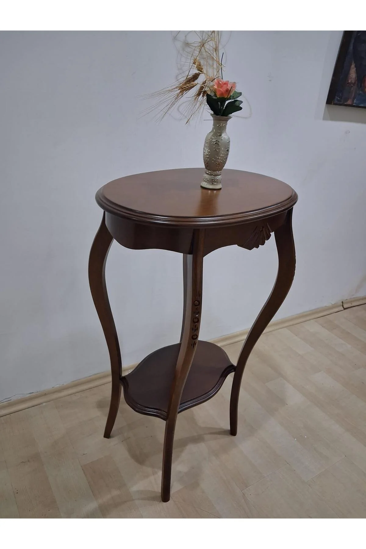 Fiskos Çiçeklik 12568 Oyma OVAL Model Kayın Ayak Parlak Ceviz MDF tabla El Yapım - Görsel 6