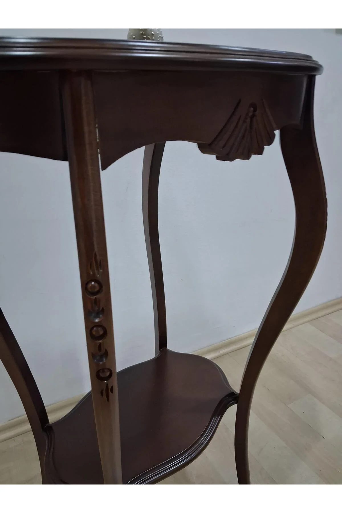 Fiskos Çiçeklik 12568 Oyma OVAL Model Kayın Ayak Parlak Ceviz MDF tabla El Yapım - Görsel 5