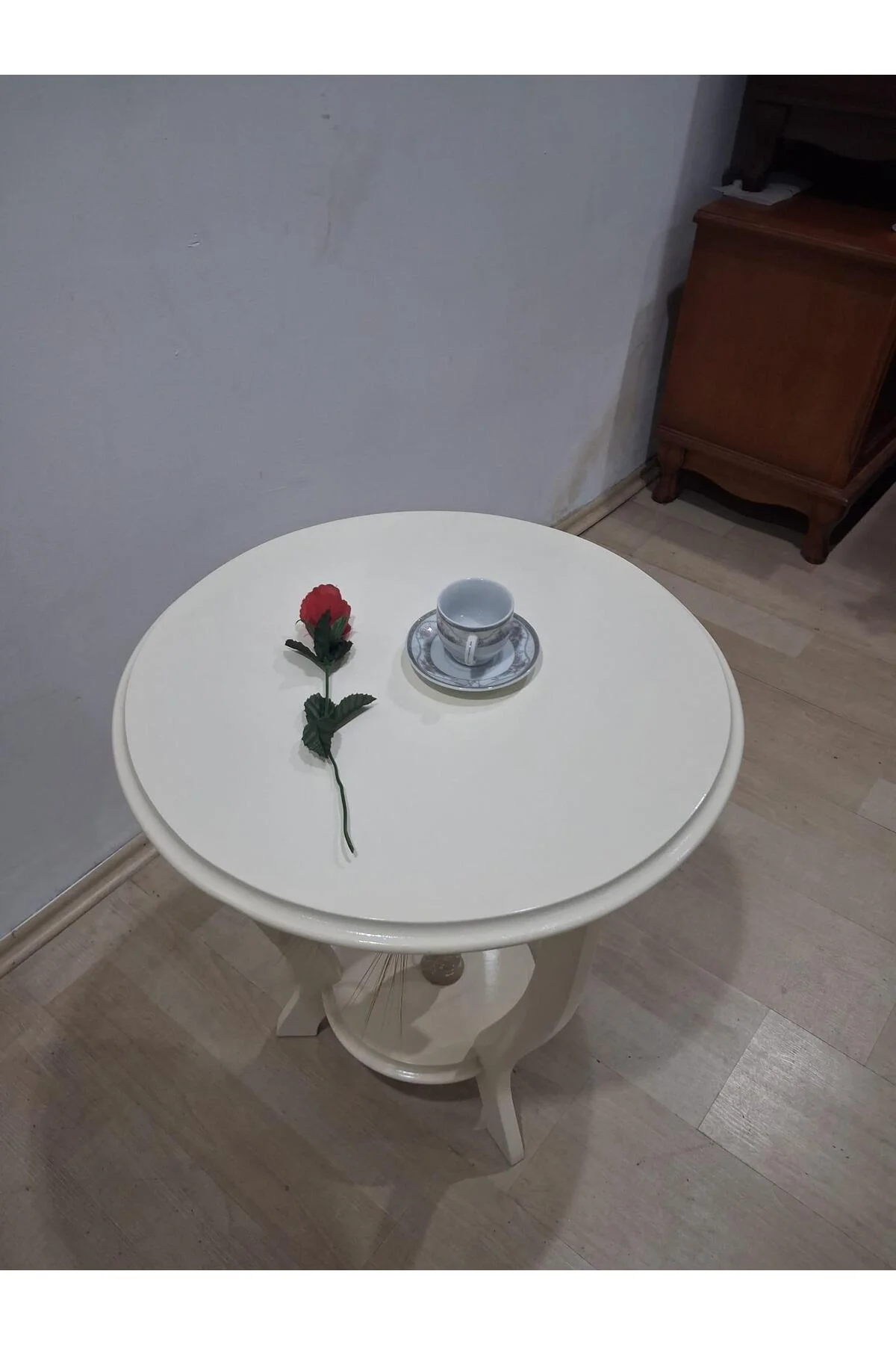 Fiskos Sehpa 90638 3Ayk Çiçeklik Sehpa Parlak Krem Lake Çift Kat Ahşap Mdf Tabla - Görsel 4