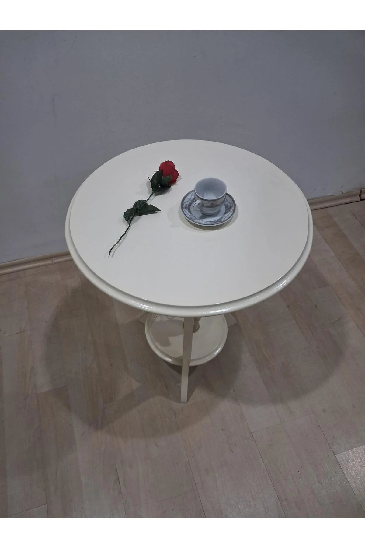 Fiskos Sehpa 90638 3Ayk Çiçeklik Sehpa Parlak Krem Lake Çift Kat Ahşap Mdf Tabla - Görsel 6