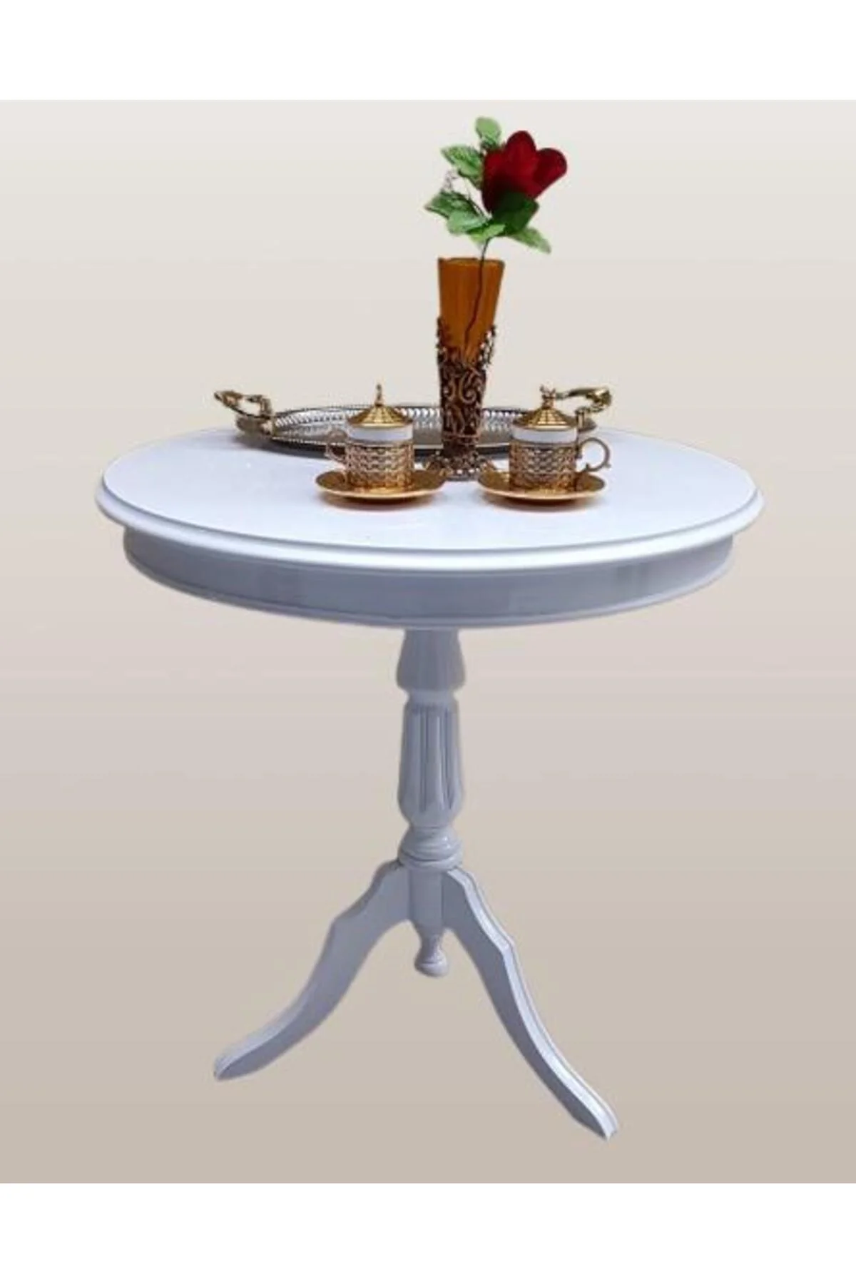 Fiskos Sehpa EKO 90502 Baba 3 Ayak 60CM Hareketli MDF Tabla Parlak Beyaz El Yapım - Görsel 7