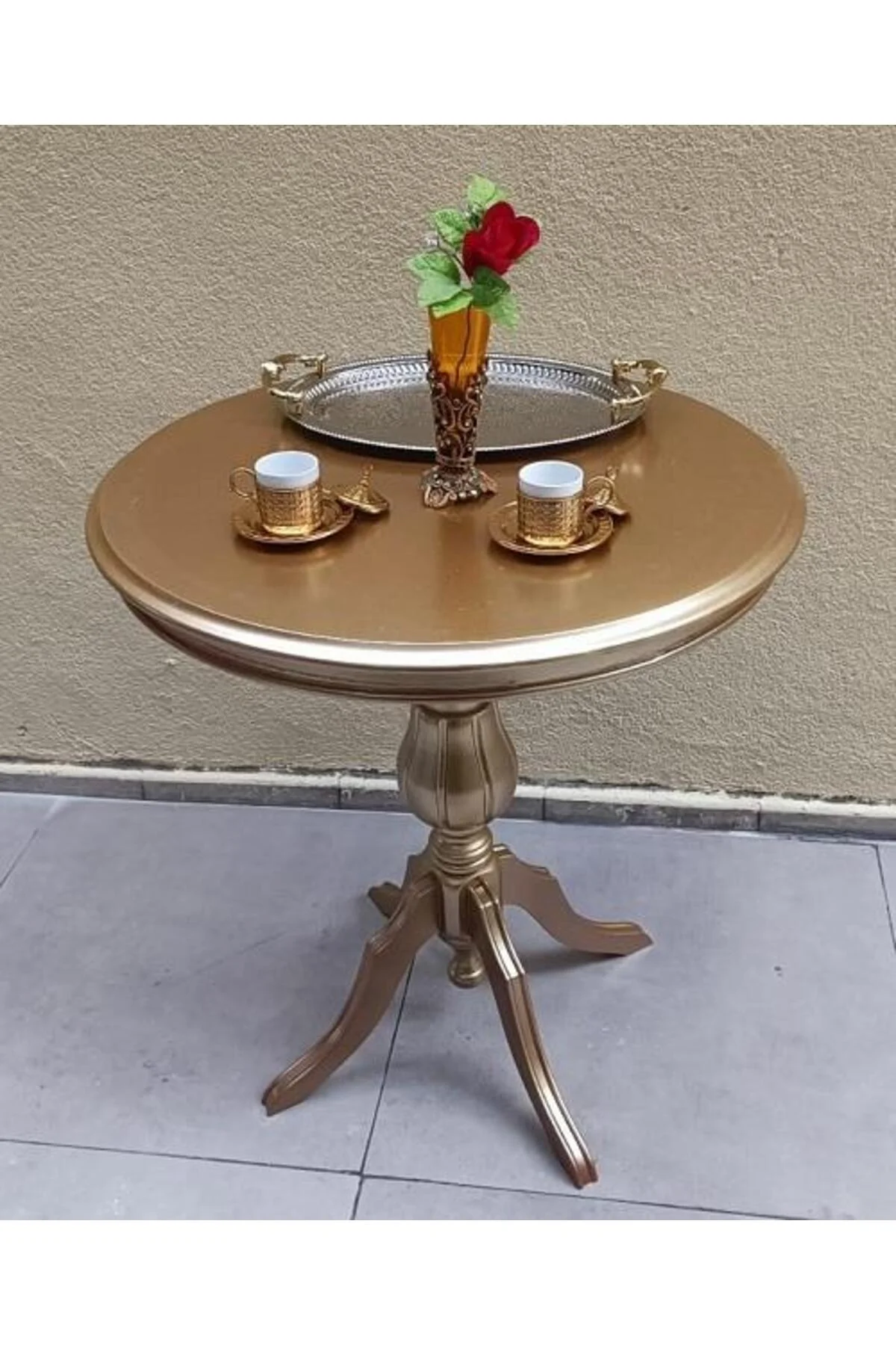 Fiskos Sehpa EKO 90503 Baba 4Ayak 65 CM Hareketli MDF Tabla Parlak Gold El Yapım - Görsel 3