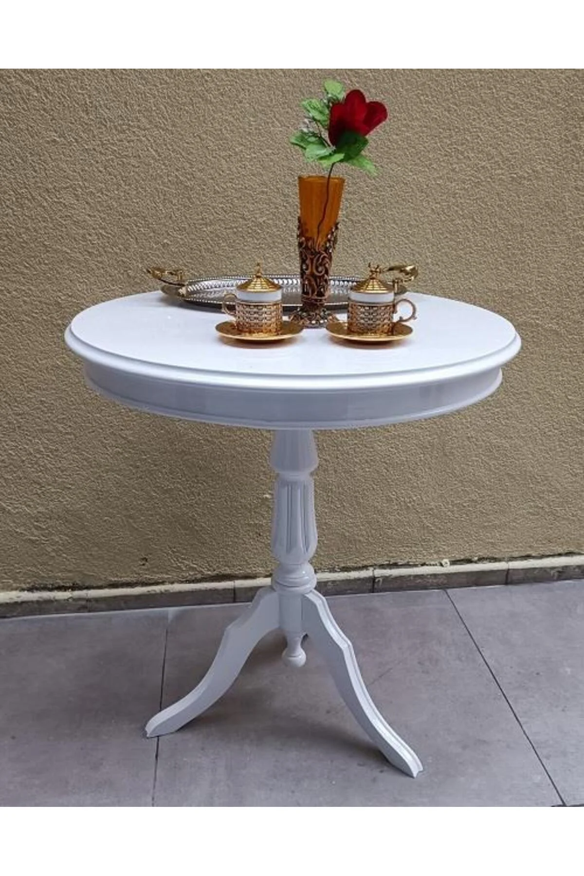 Fiskos Sehpa EKO 90502 Baba 3 Ayak 60CM Hareketli MDF Tabla Parlak Beyaz El Yapım - Görsel 3