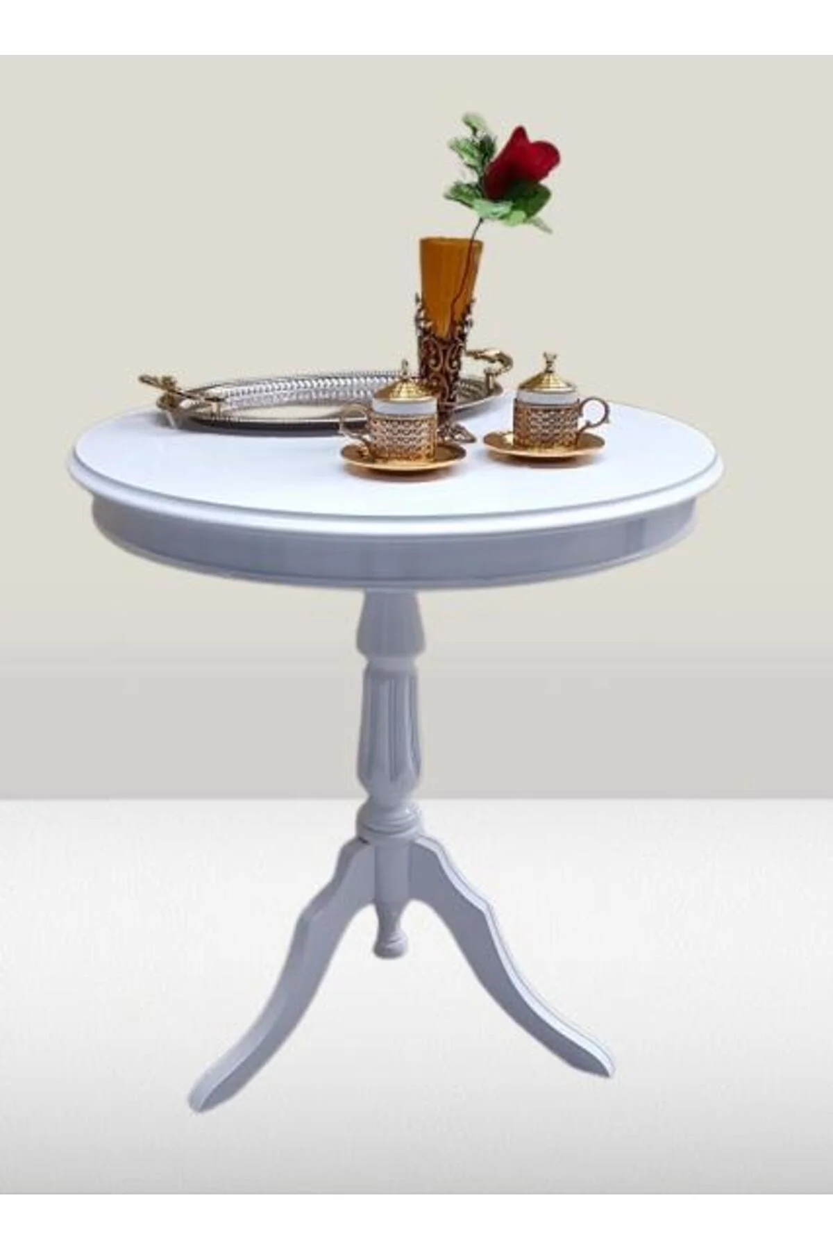 Fiskos Sehpa EKO 90502 Baba 3 Ayak 60CM Hareketli MDF Tabla Parlak Beyaz El Yapım - Görsel 6