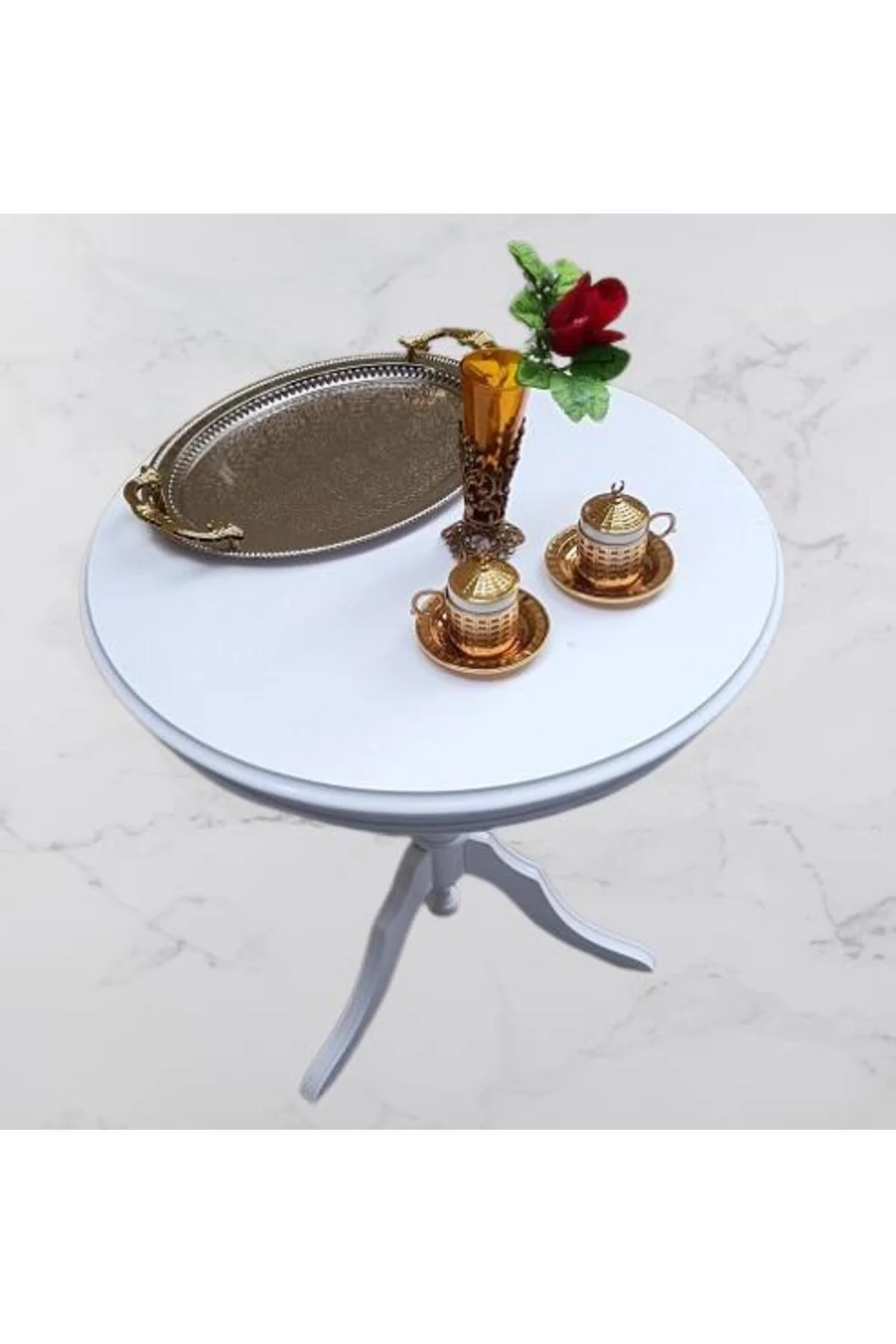 Fiskos Sehpa EKO 90502 Baba 3 Ayak 60CM Hareketli MDF Tabla Parlak Beyaz El Yapım - Görsel 5