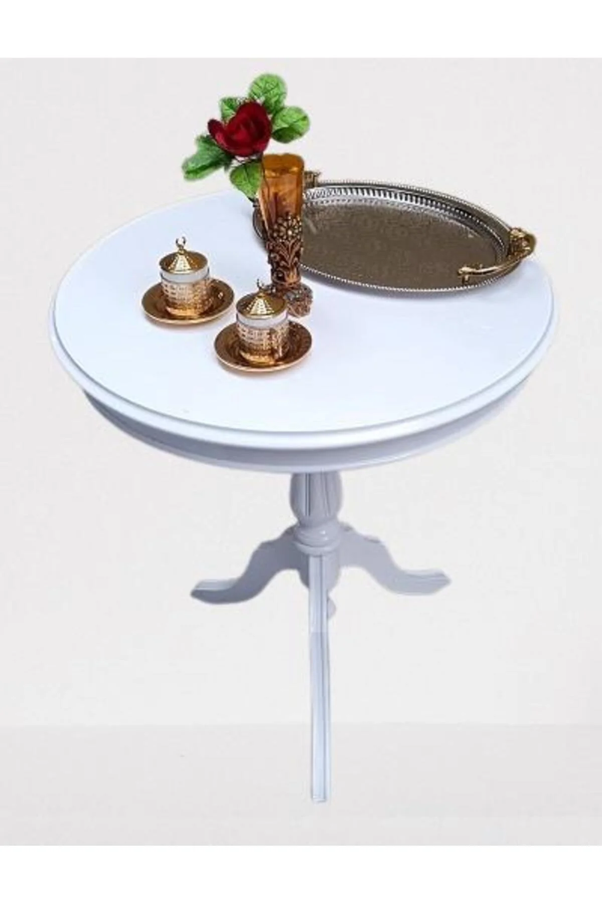 Fiskos Sehpa EKO 90502 Baba 3 Ayak 60CM Hareketli MDF Tabla Parlak Beyaz El Yapım - Görsel 4