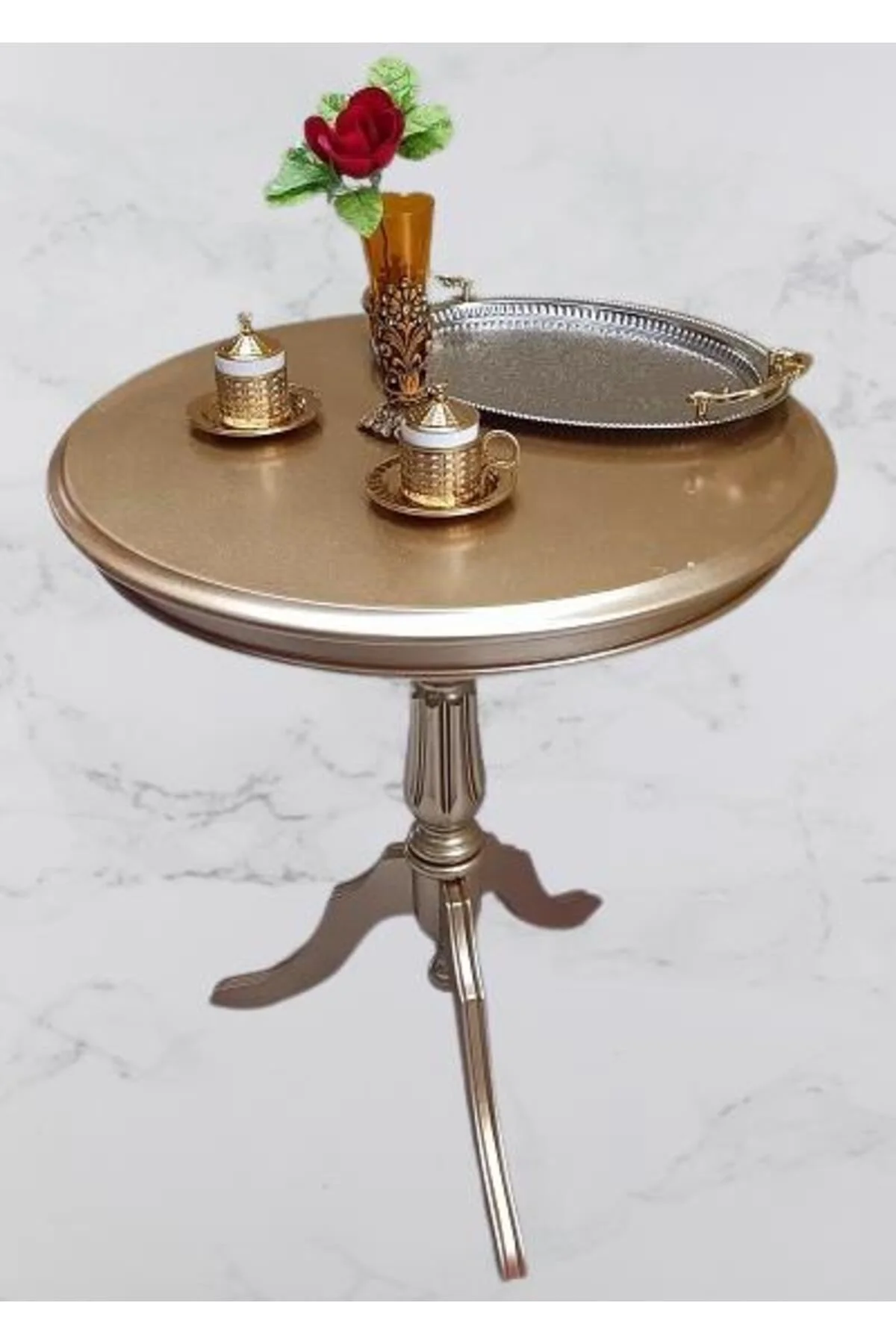 Fiskos Sehpa EKO 90501 Baba 3 Ayak 60CM Hareketli MDF Tabla Parlak Gold El Yapm - Görsel 6