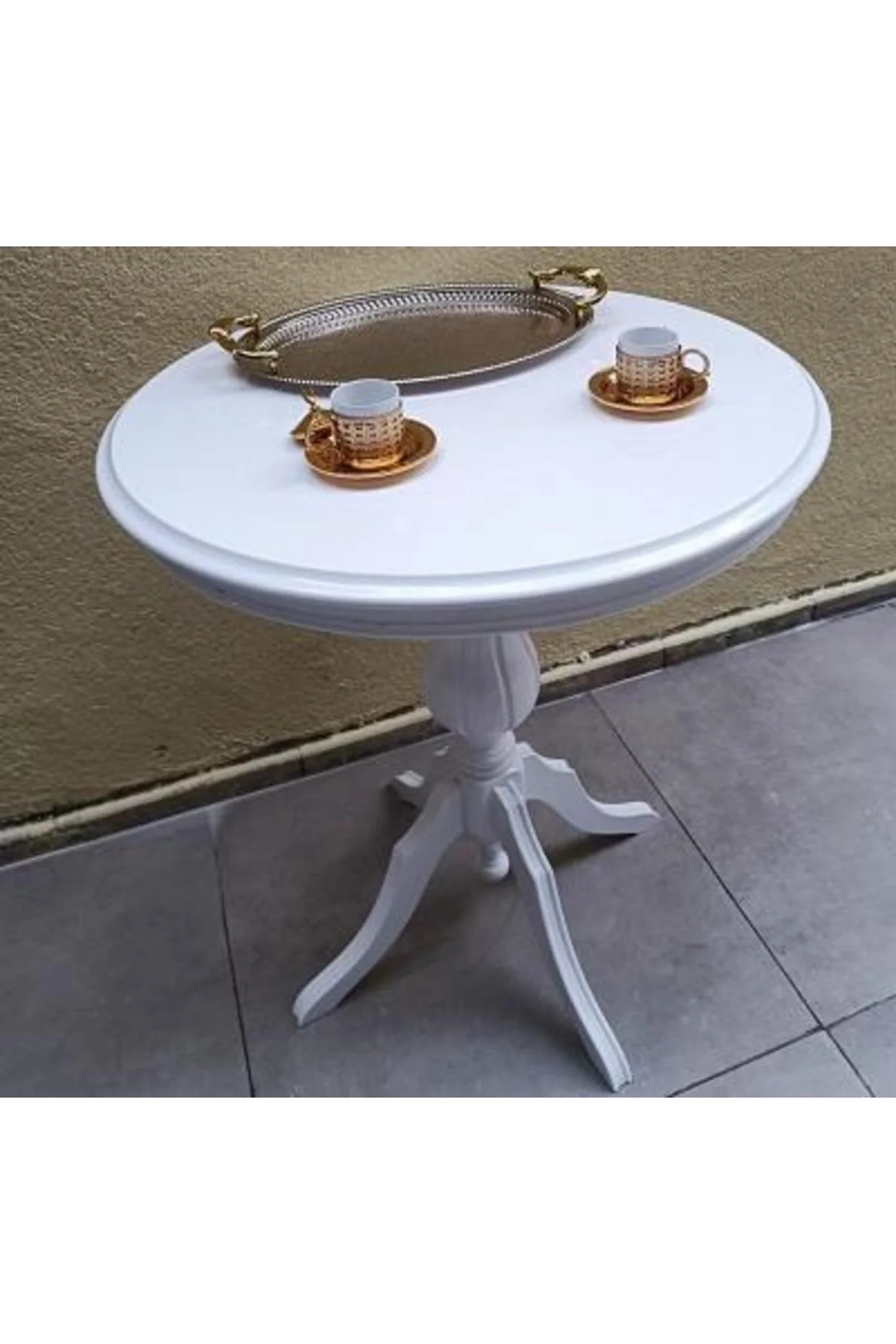 Fiskos Sehpa EKO 90504 Baba 4Ayak 65 CM Hareketli MDF Tabla Parlak Beyaz El Yapım - Görsel 2
